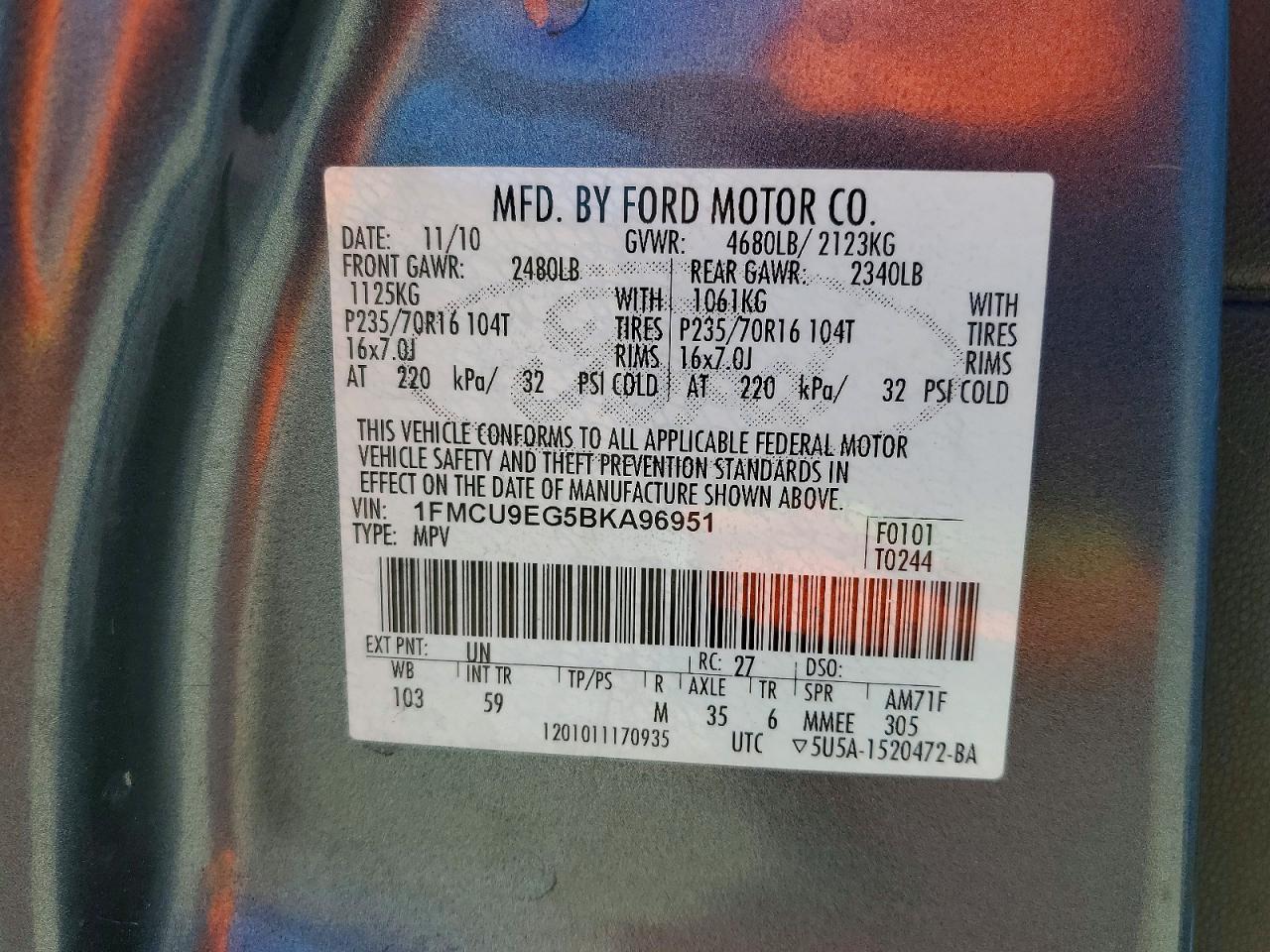 2011 Ford Escape Blue vin: 1FMCU9EG5BKA96951
