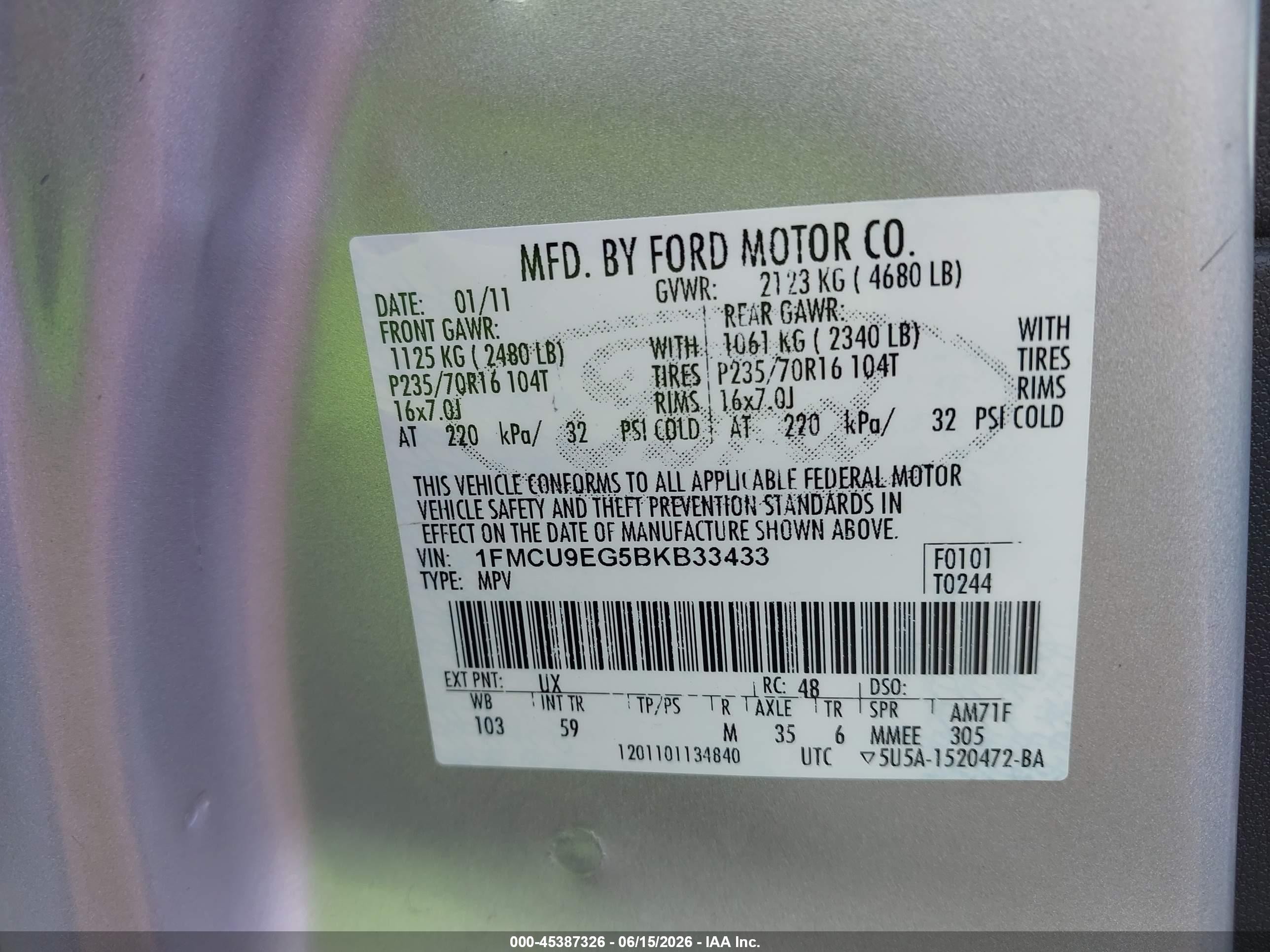 2011 Ford Escape Limited Silver vin: 1FMCU9EG5BKB33433