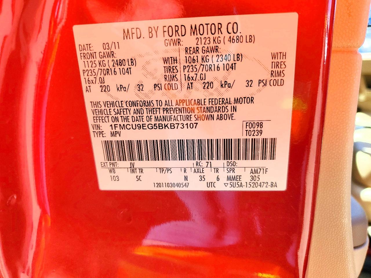 2011 Ford Escape Limited Red vin: 1FMCU9EG5BKB73107