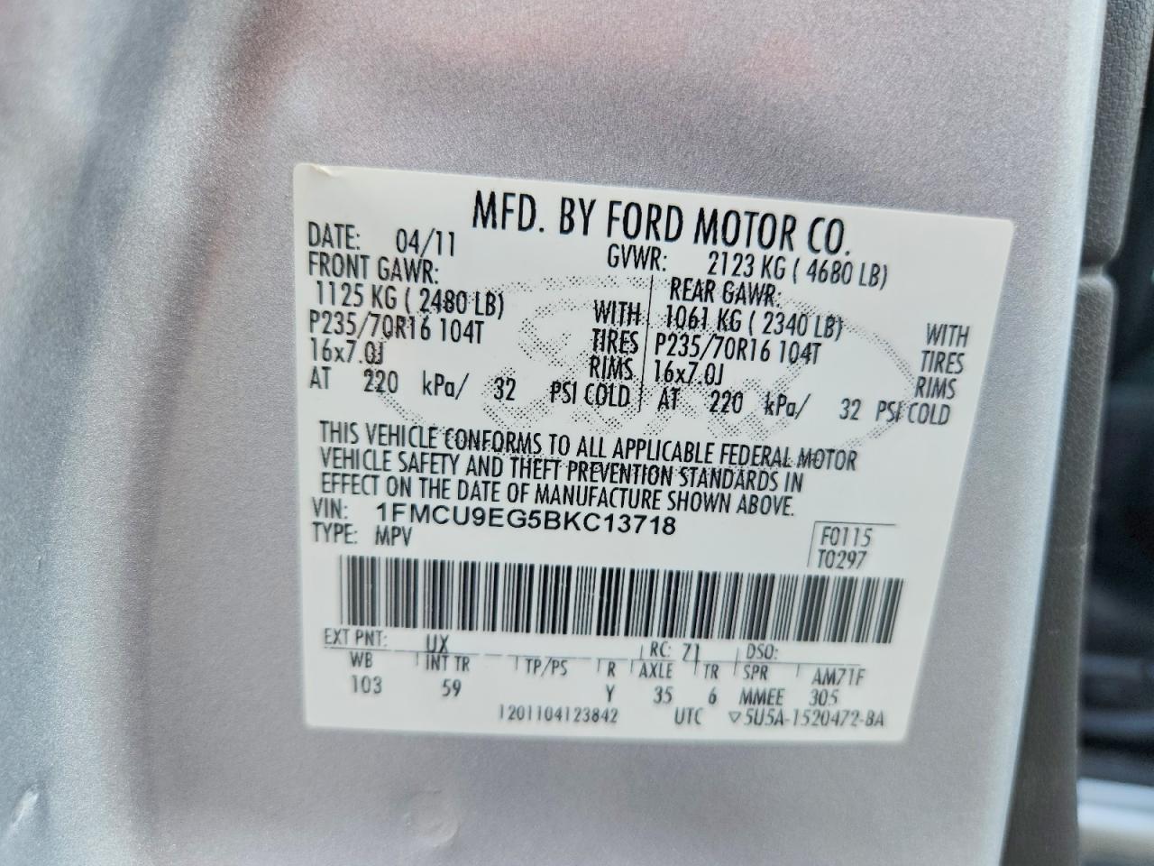 2011 Ford Escape Limited Silver vin: 1FMCU9EG5BKC13718