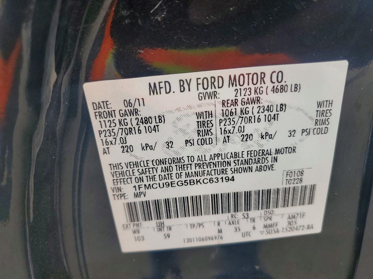 2011 Ford Escape Limited Черный vin: 1FMCU9EG5BKC63194