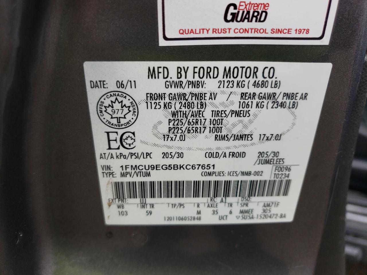 2011 Ford Escape Limited Gray vin: 1FMCU9EG5BKC67651