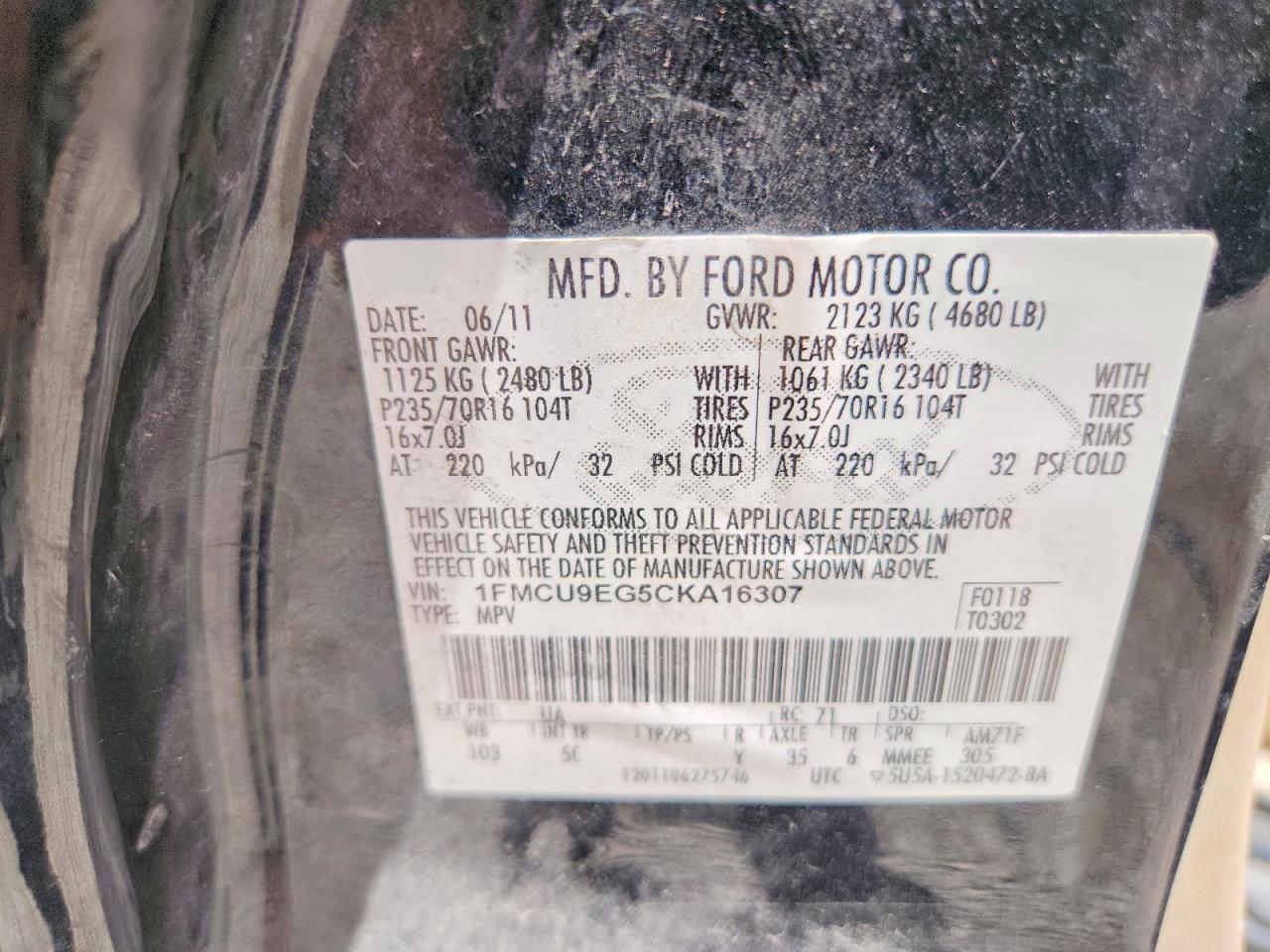 2012 Ford Escape Limited Black vin: 1FMCU9EG5CKA16307
