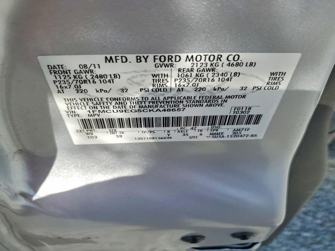 2012 Ford Escape Limited Silver vin: 1FMCU9EG5CKA48657