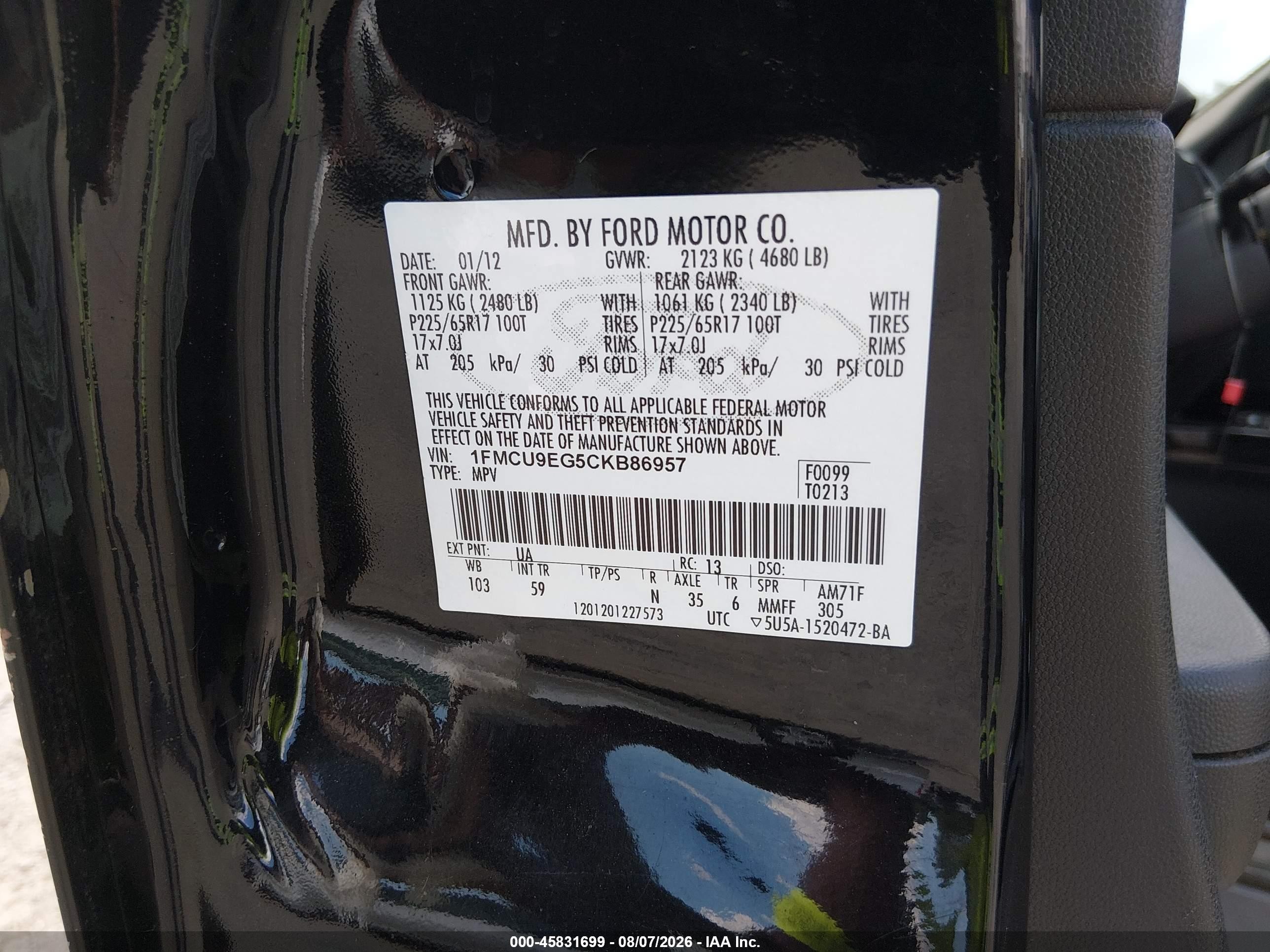 2012 Ford Escape Limited Black vin: 1FMCU9EG5CKB86957