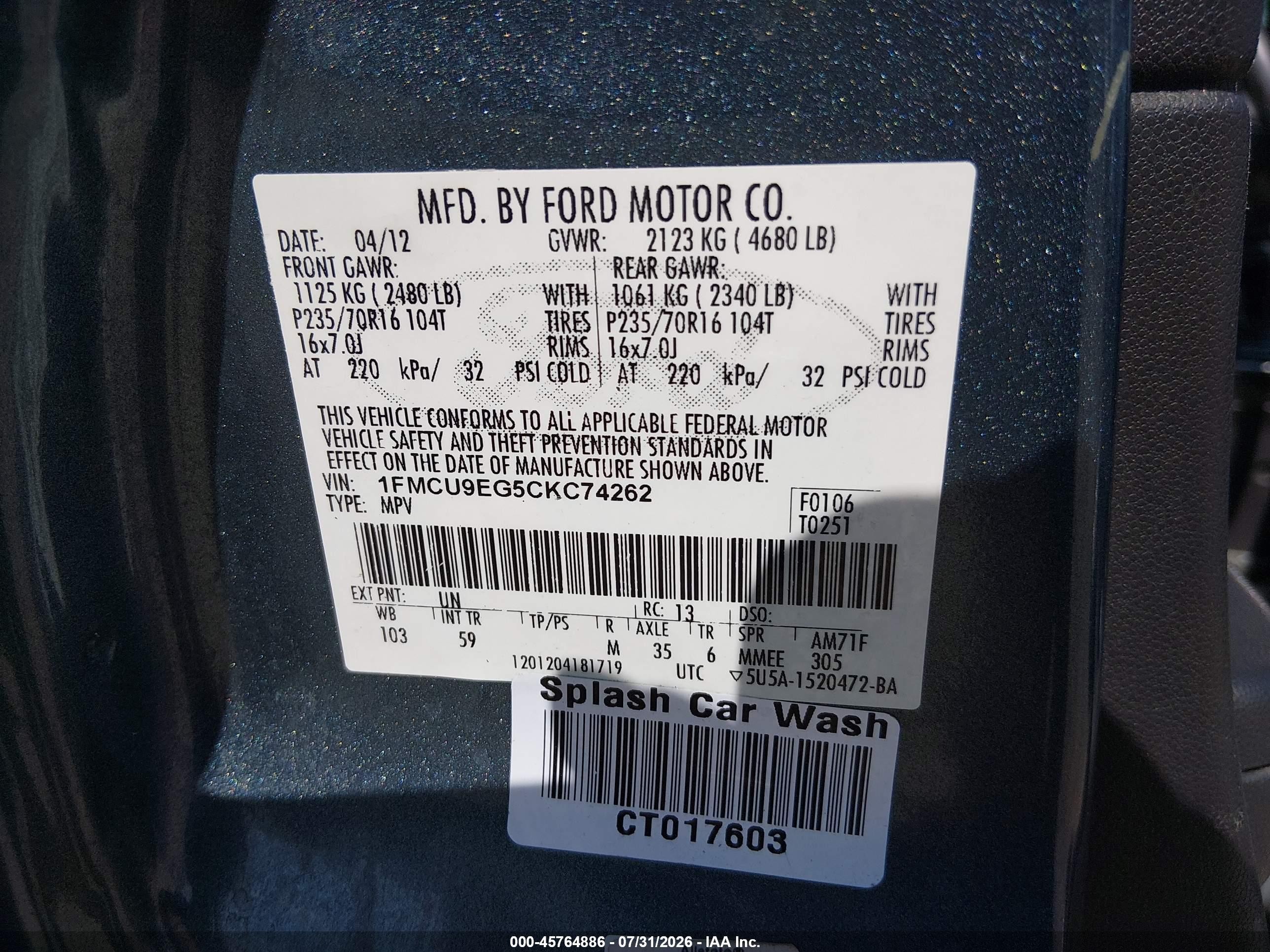 2012 Ford Escape Limited Black vin: 1FMCU9EG5CKC74262