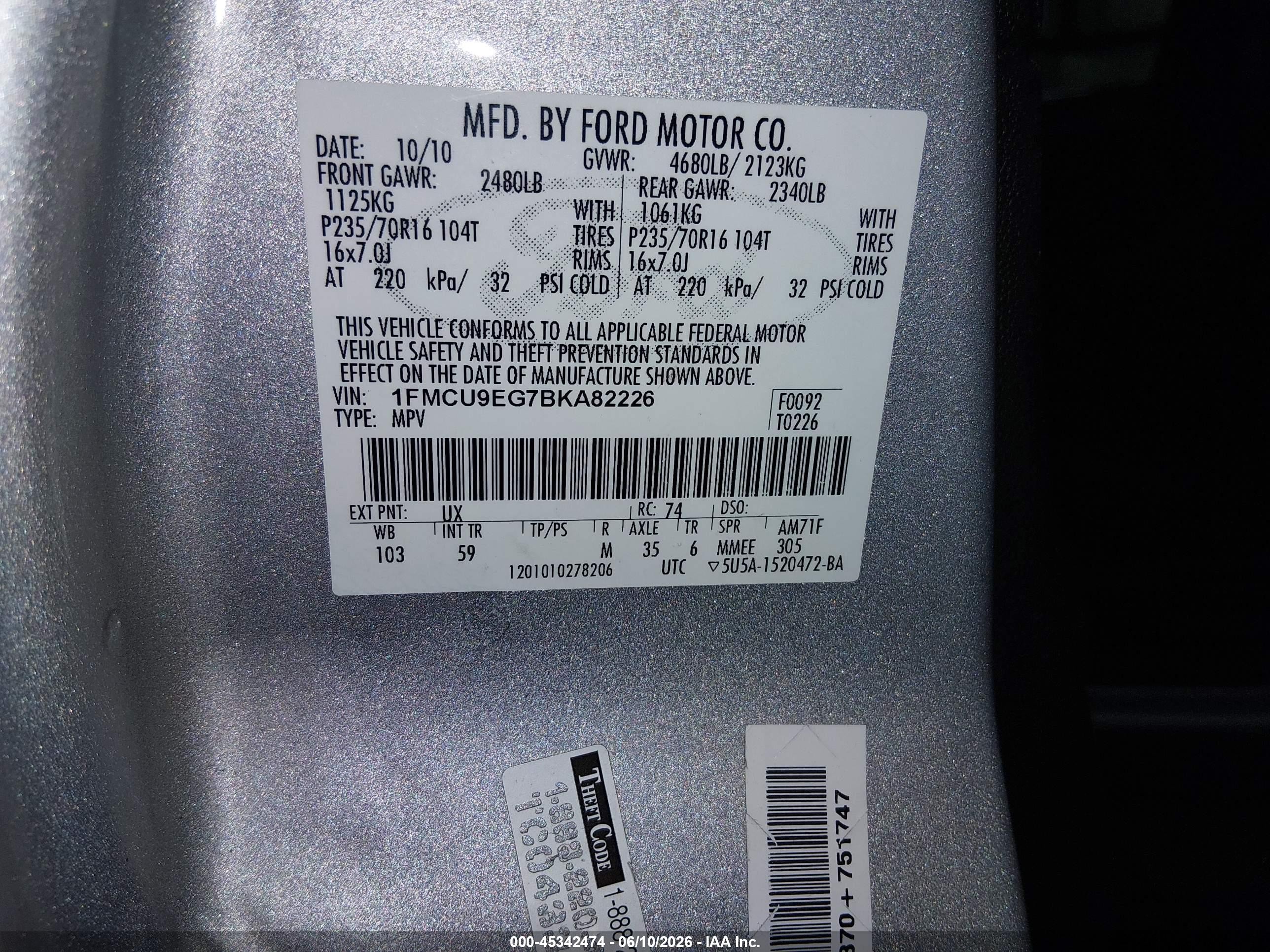 2011 Ford Escape Limited Gray vin: 1FMCU9EG7BKA82226