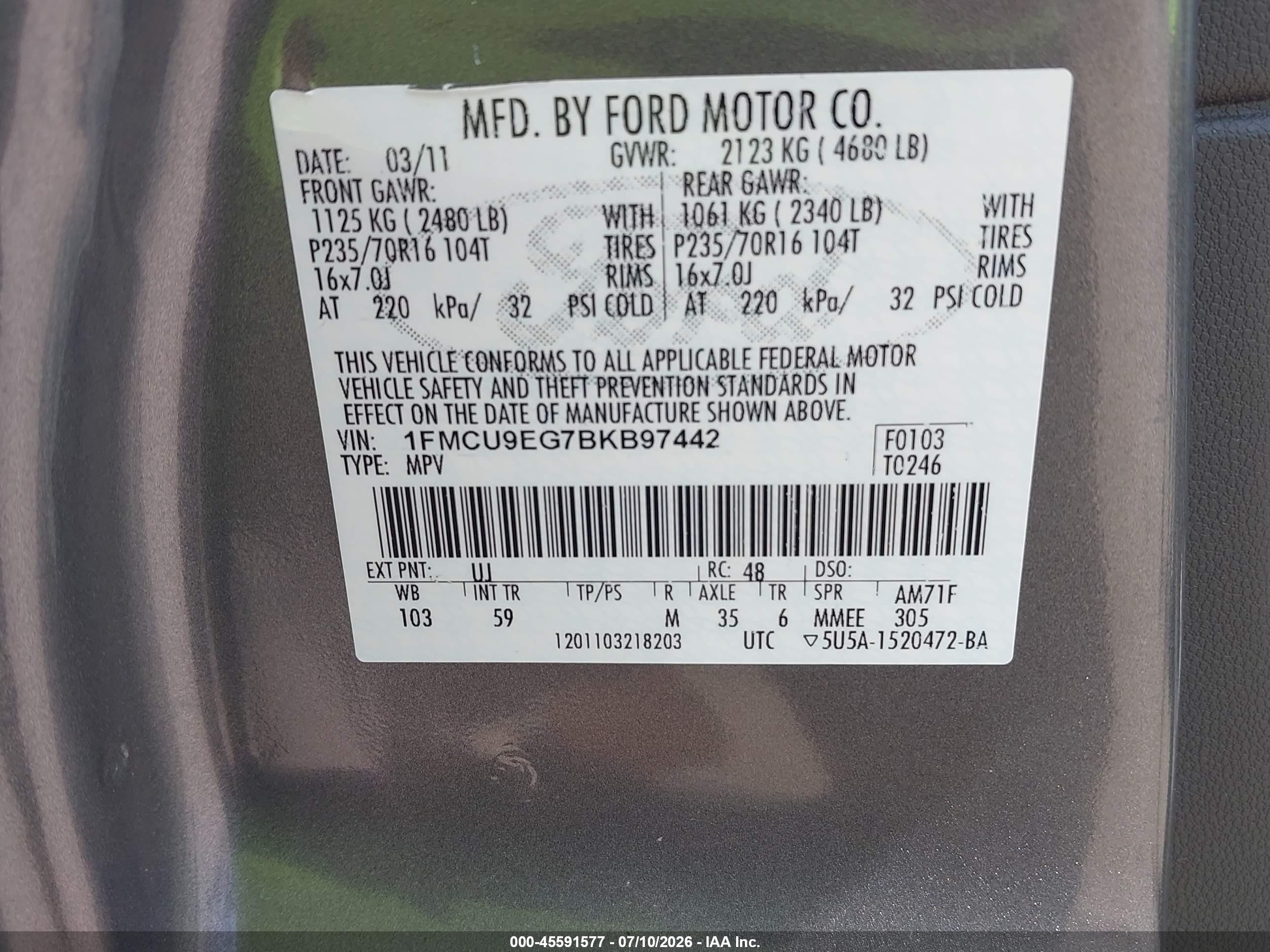 2011 Ford Escape Limited Gray vin: 1FMCU9EG7BKB97442