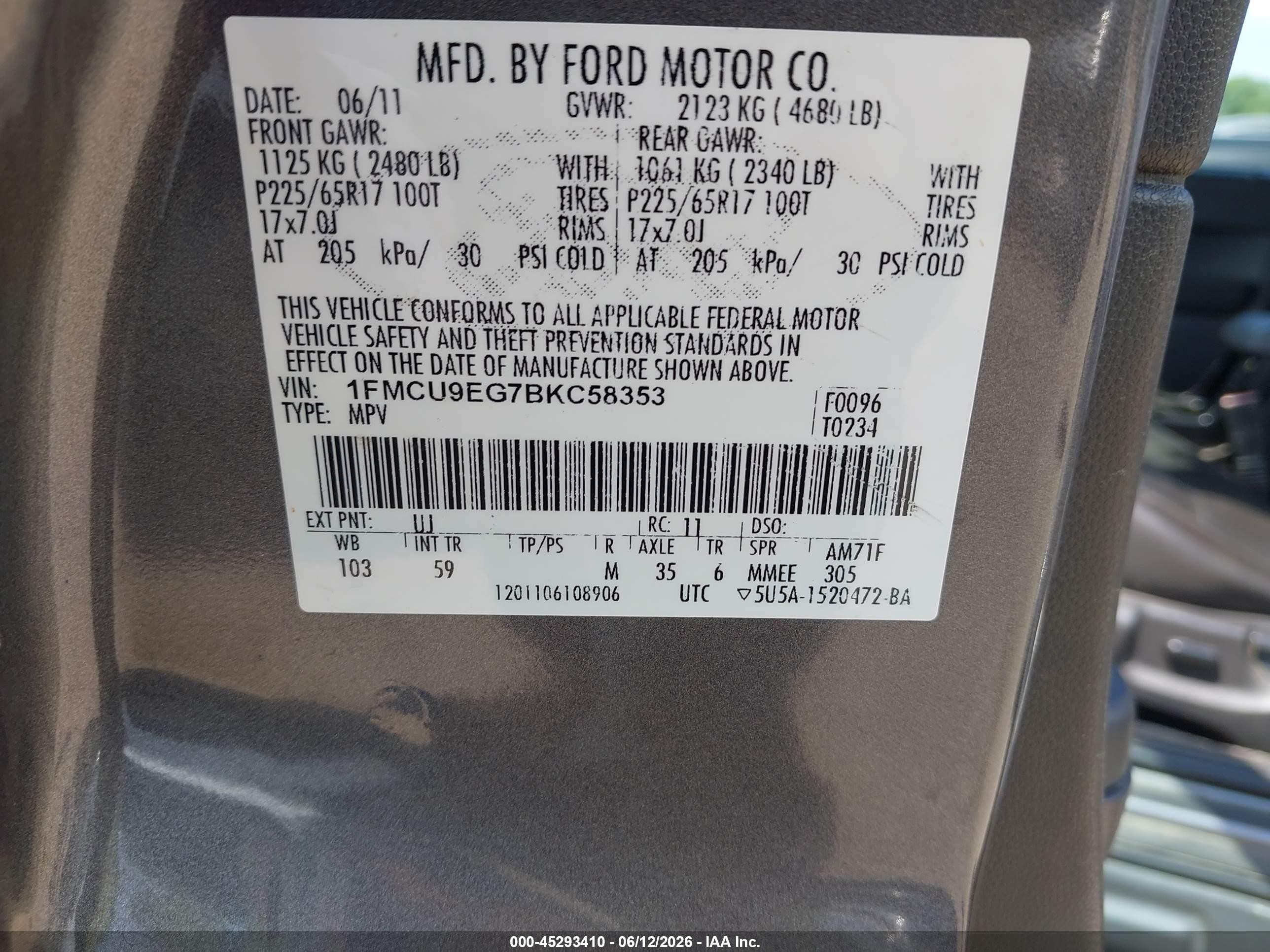 2011 Ford Escape Limited Gray vin: 1FMCU9EG7BKC58353
