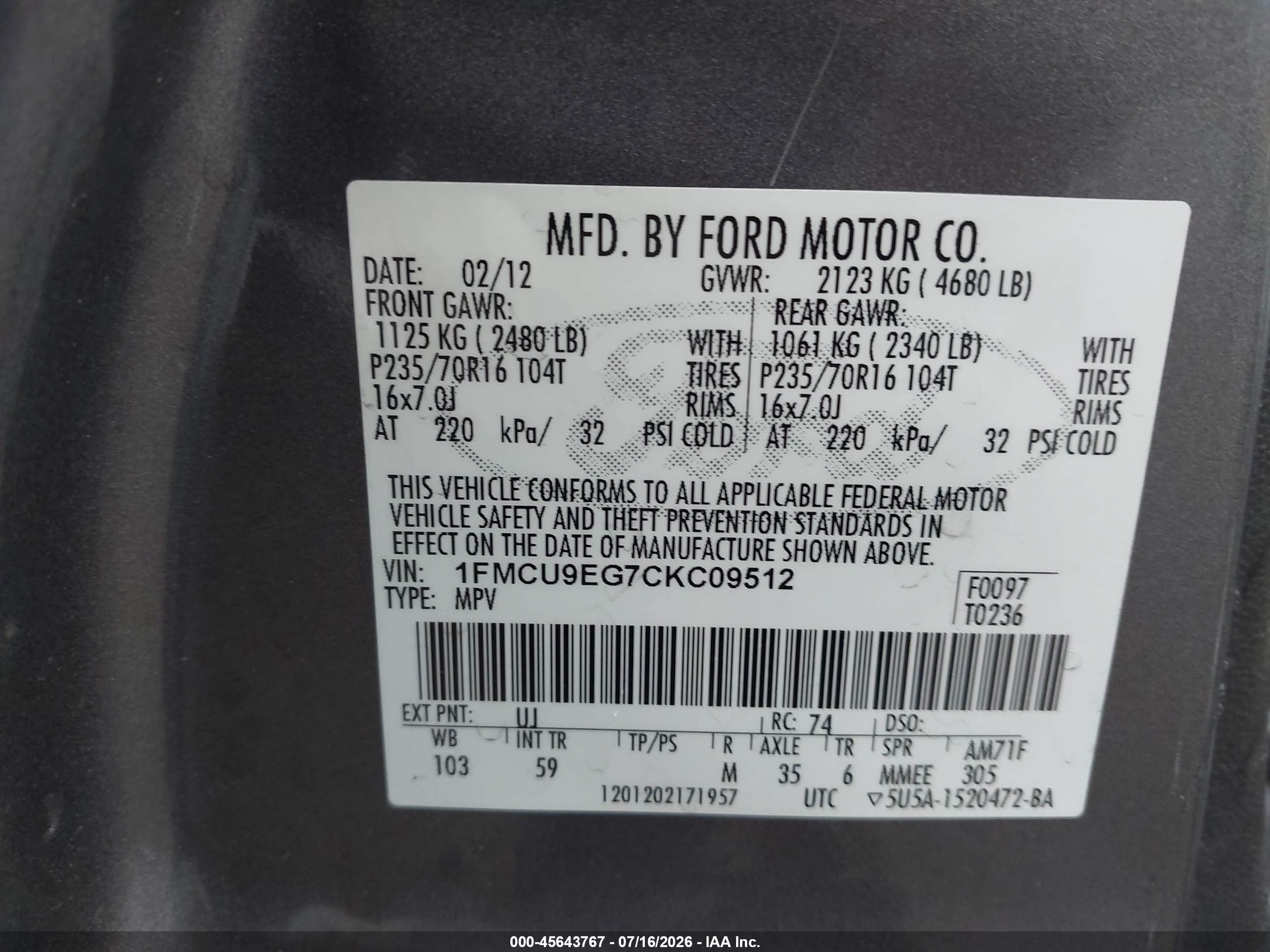 2012 Ford Escape Limited Pewter vin: 1FMCU9EG7CKC09512