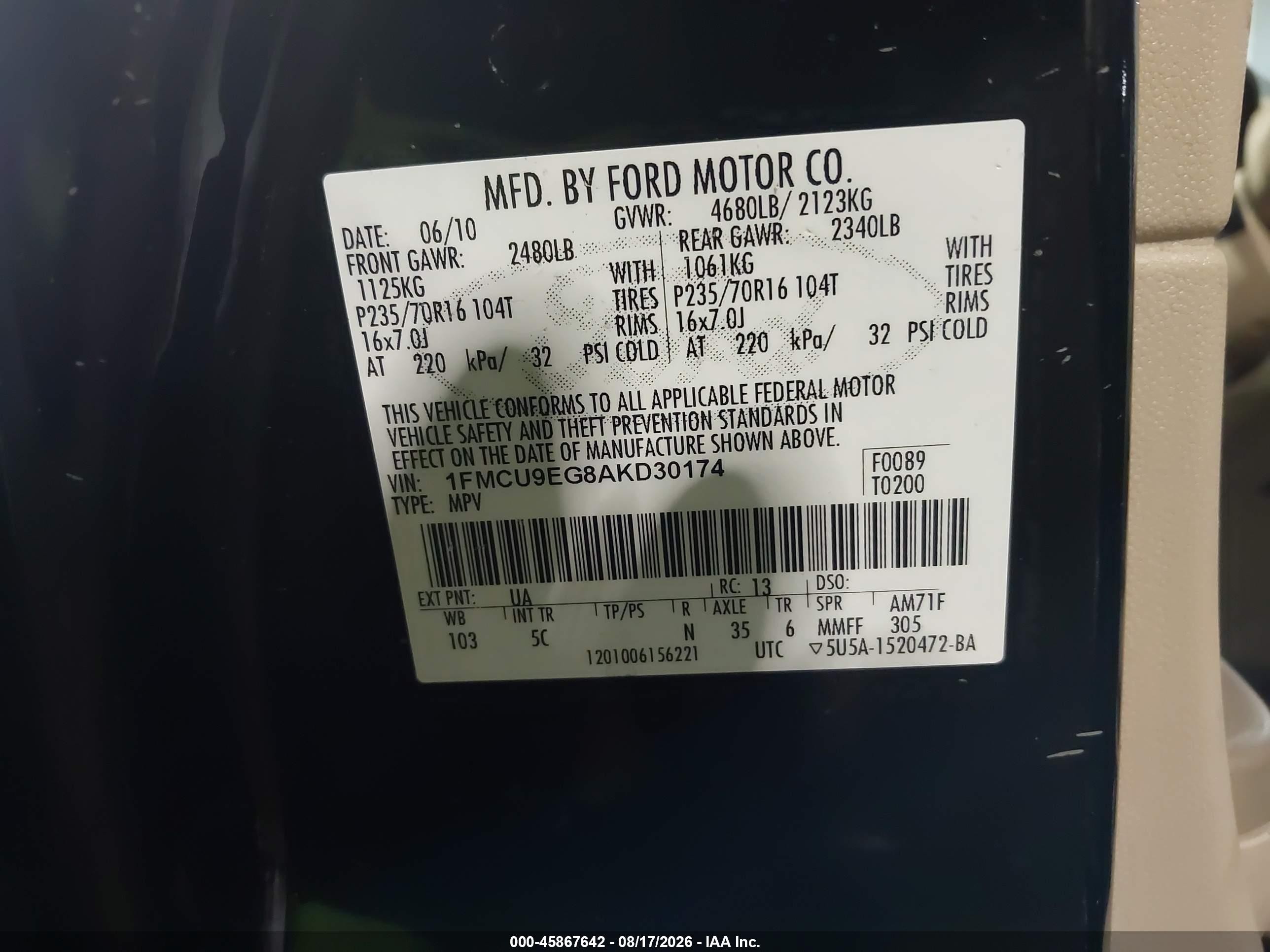 2010 Ford Escape Limited Black vin: 1FMCU9EG8AKD30174