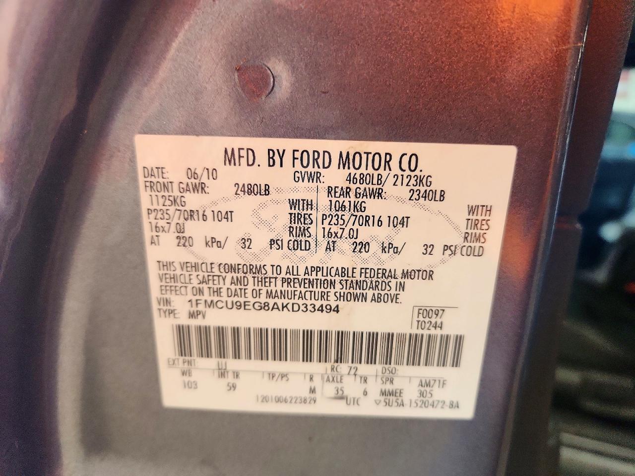 2010 Ford Escape Limited Gray vin: 1FMCU9EG8AKD33494