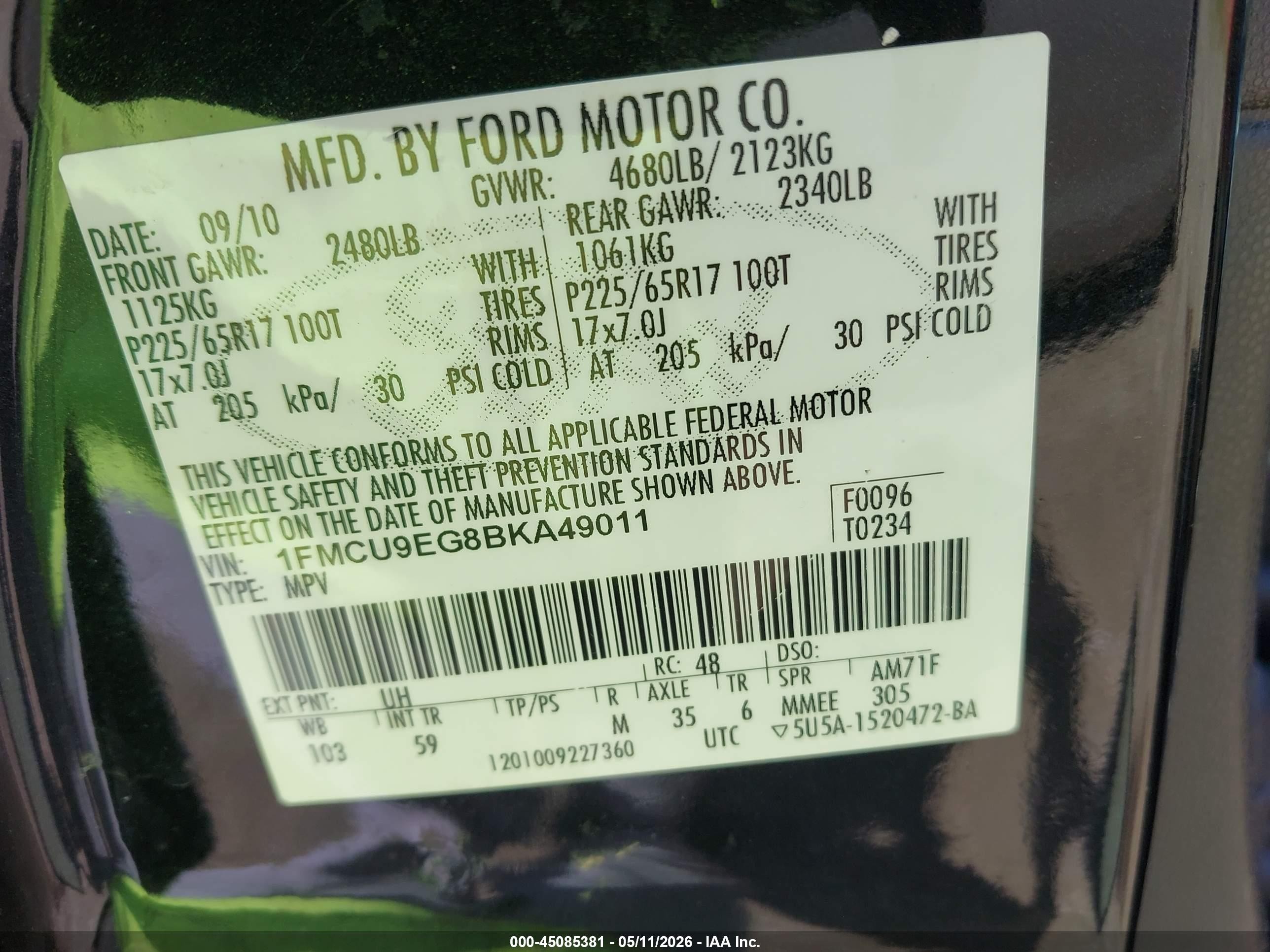 2011 Ford Escape Limited Black vin: 1FMCU9EG8BKA49011