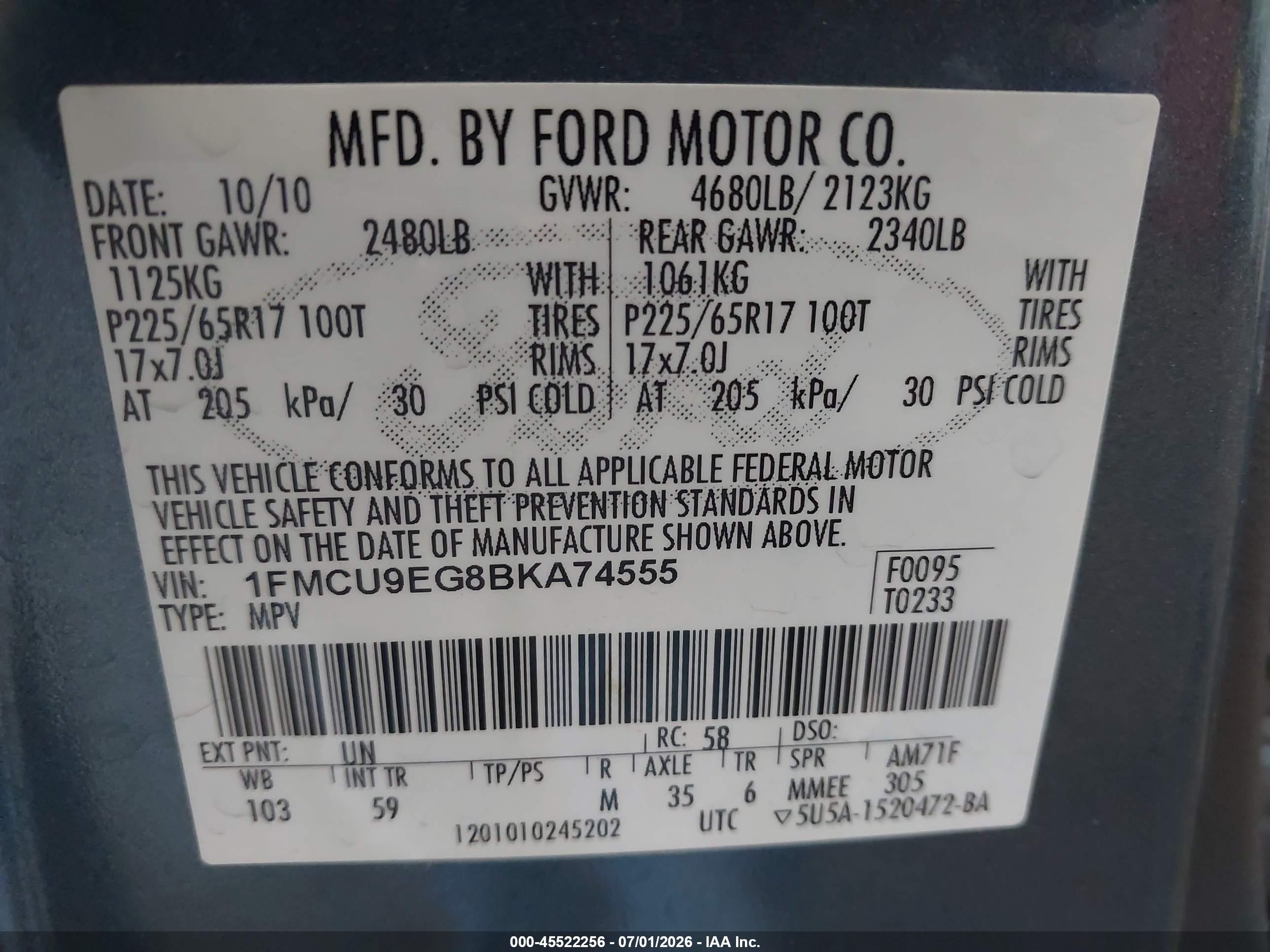 2011 Ford Escape Limited Blue vin: 1FMCU9EG8BKA74555