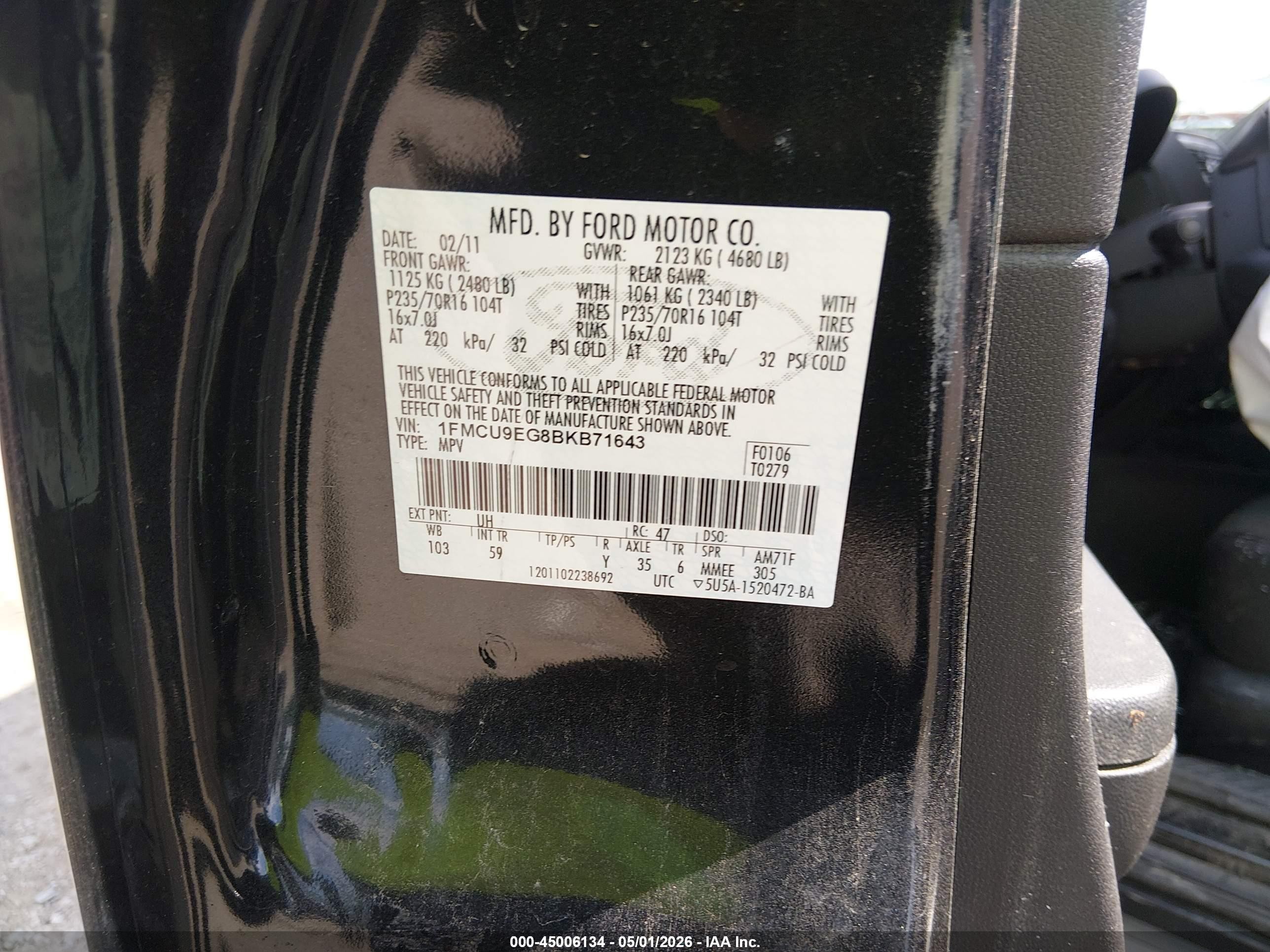 2011 Ford Escape Limited Черный vin: 1FMCU9EG8BKB71643