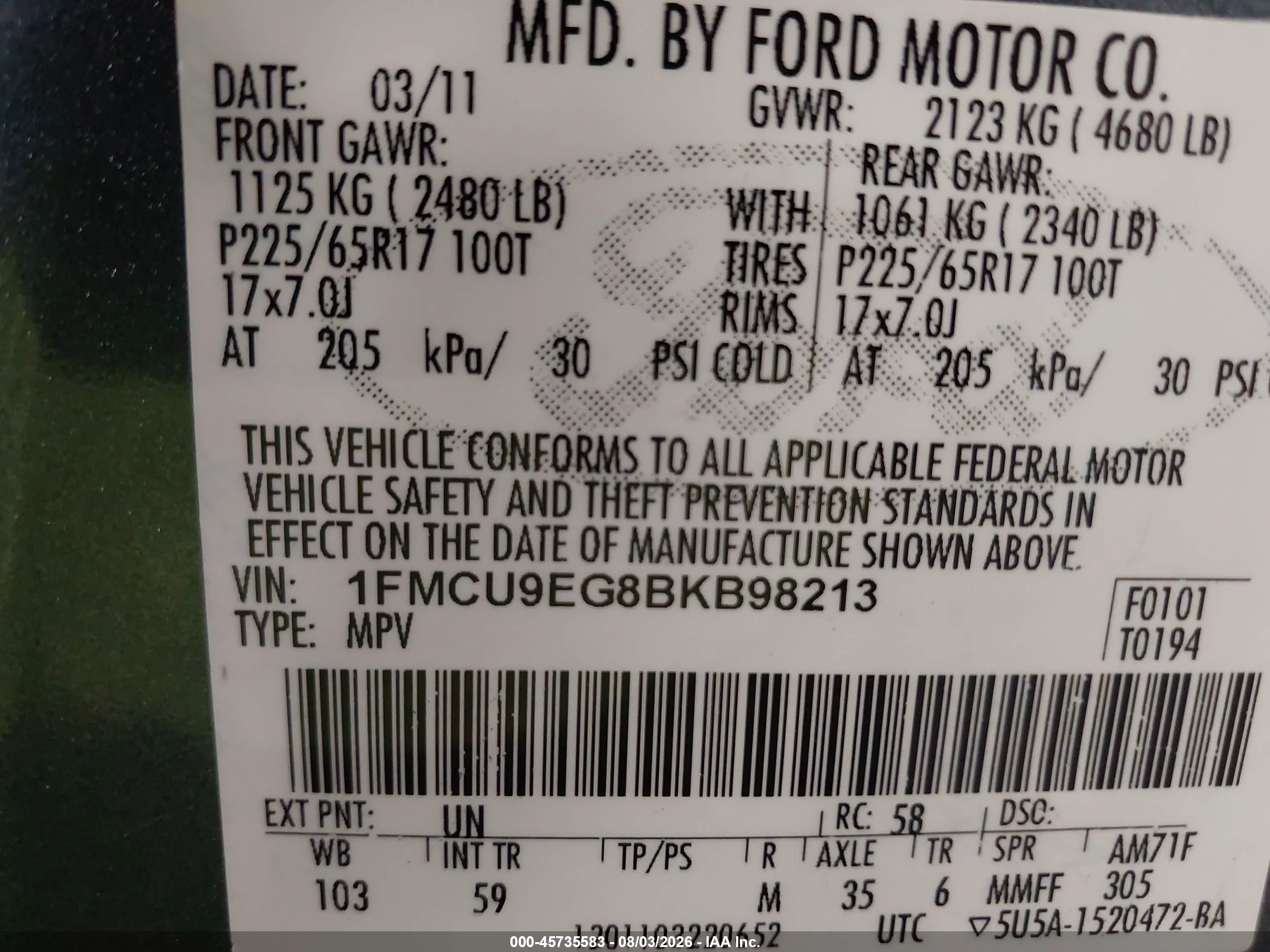 2011 Ford Escape Limited Light Blue vin: 1FMCU9EG8BKB98213