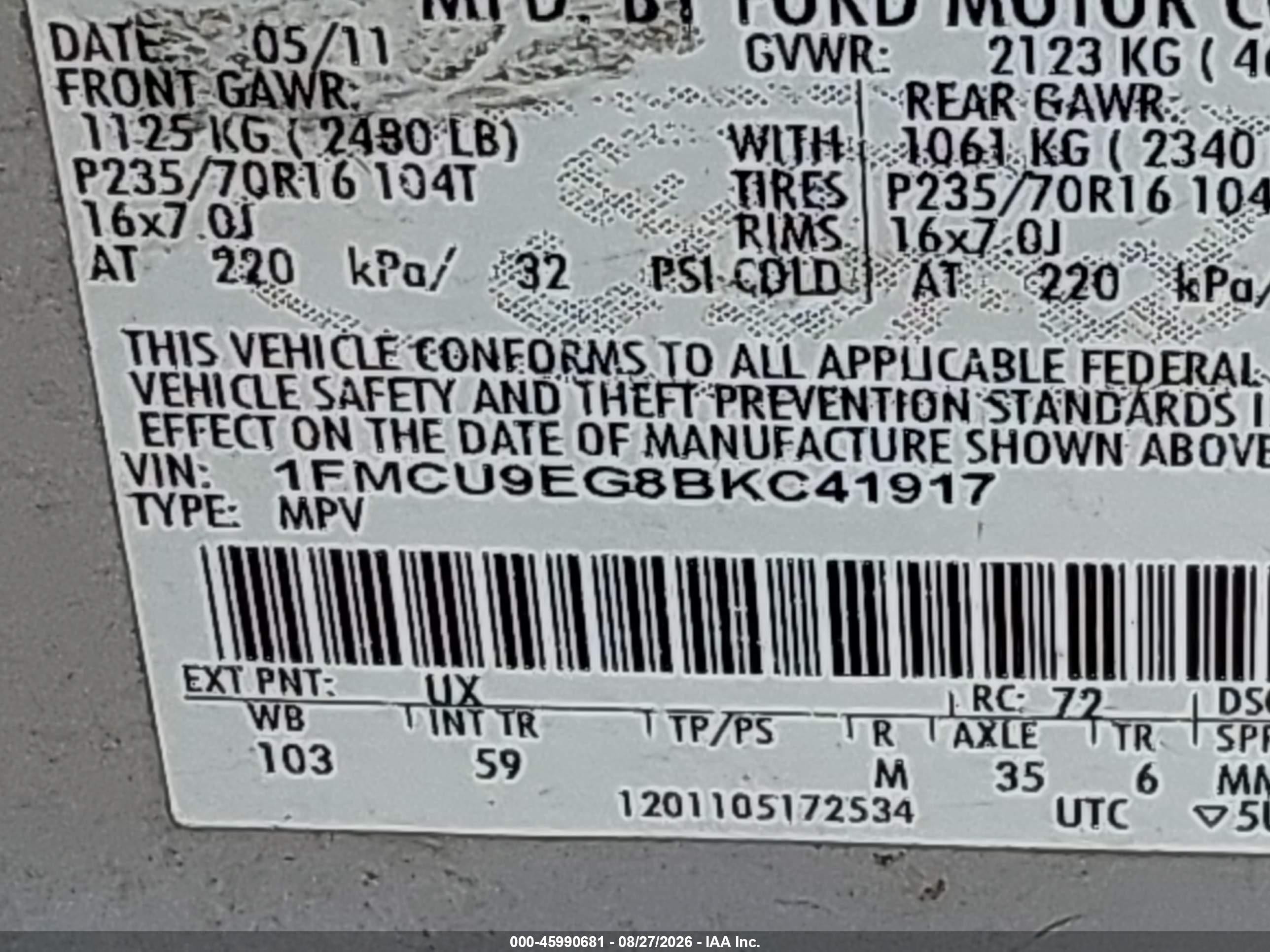 2011 Ford Escape Limited Silver vin: 1FMCU9EG8BKC41917