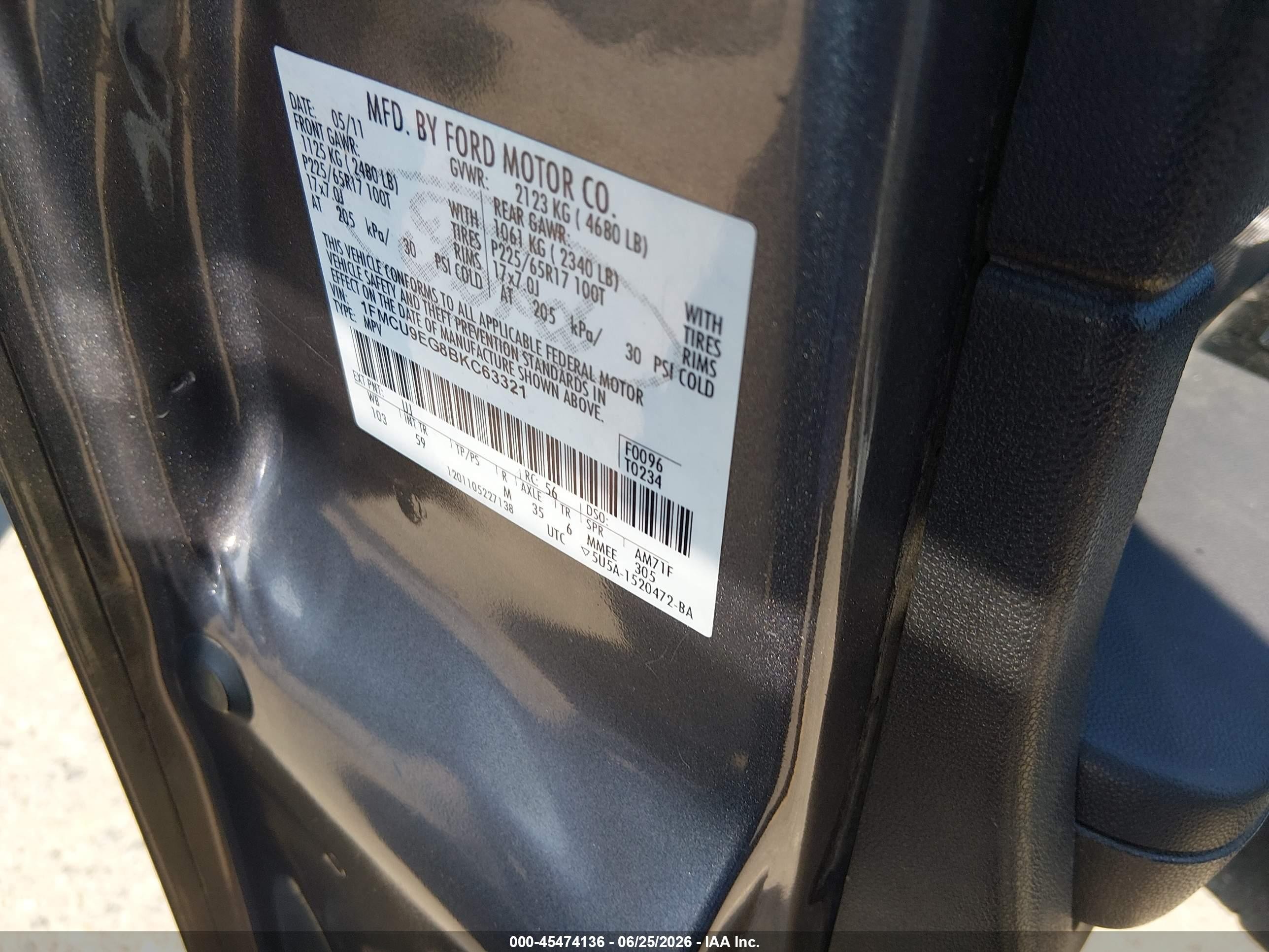 2011 Ford Escape Limited Gray vin: 1FMCU9EG8BKC63321