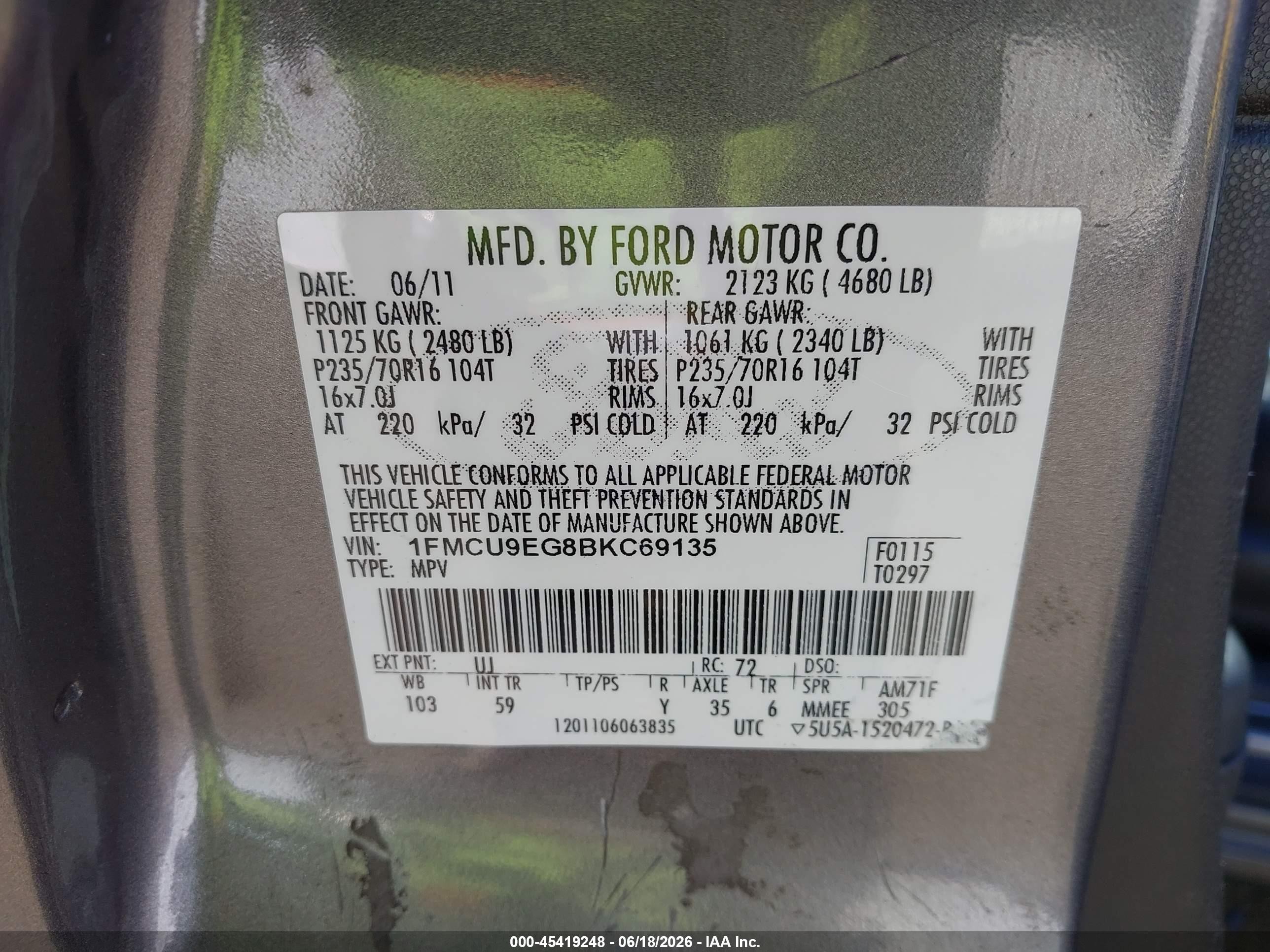 2011 Ford Escape Limited Black vin: 1FMCU9EG8BKC69135