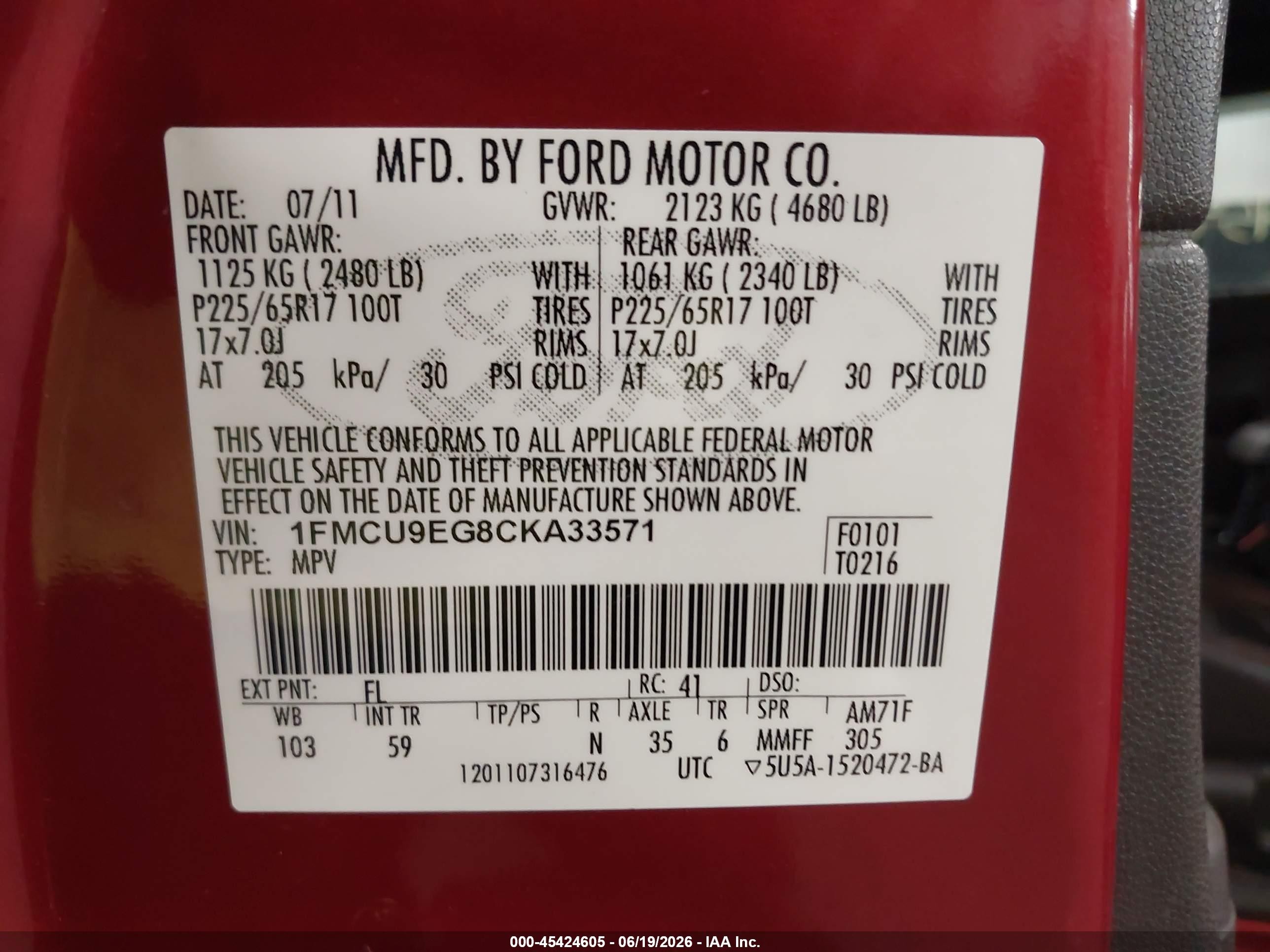 2012 Ford Escape Limited Maroon vin: 1FMCU9EG8CKA33571