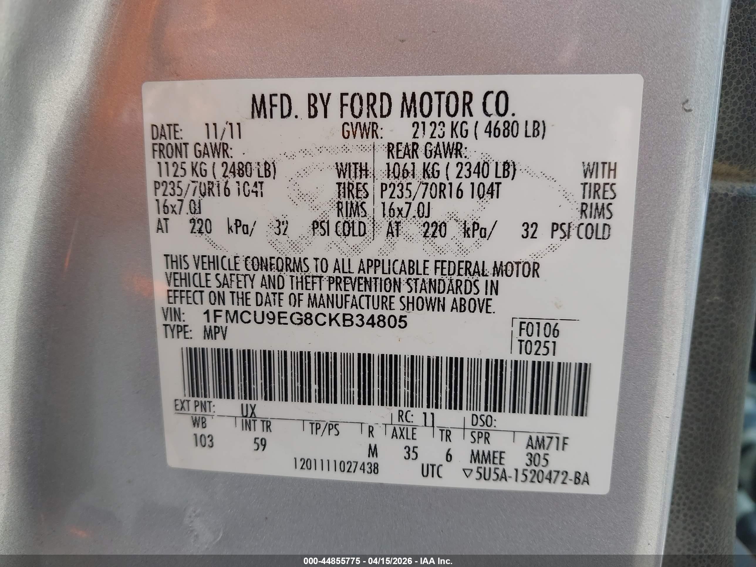 2012 Ford Escape Limited Silver vin: 1FMCU9EG8CKB34805