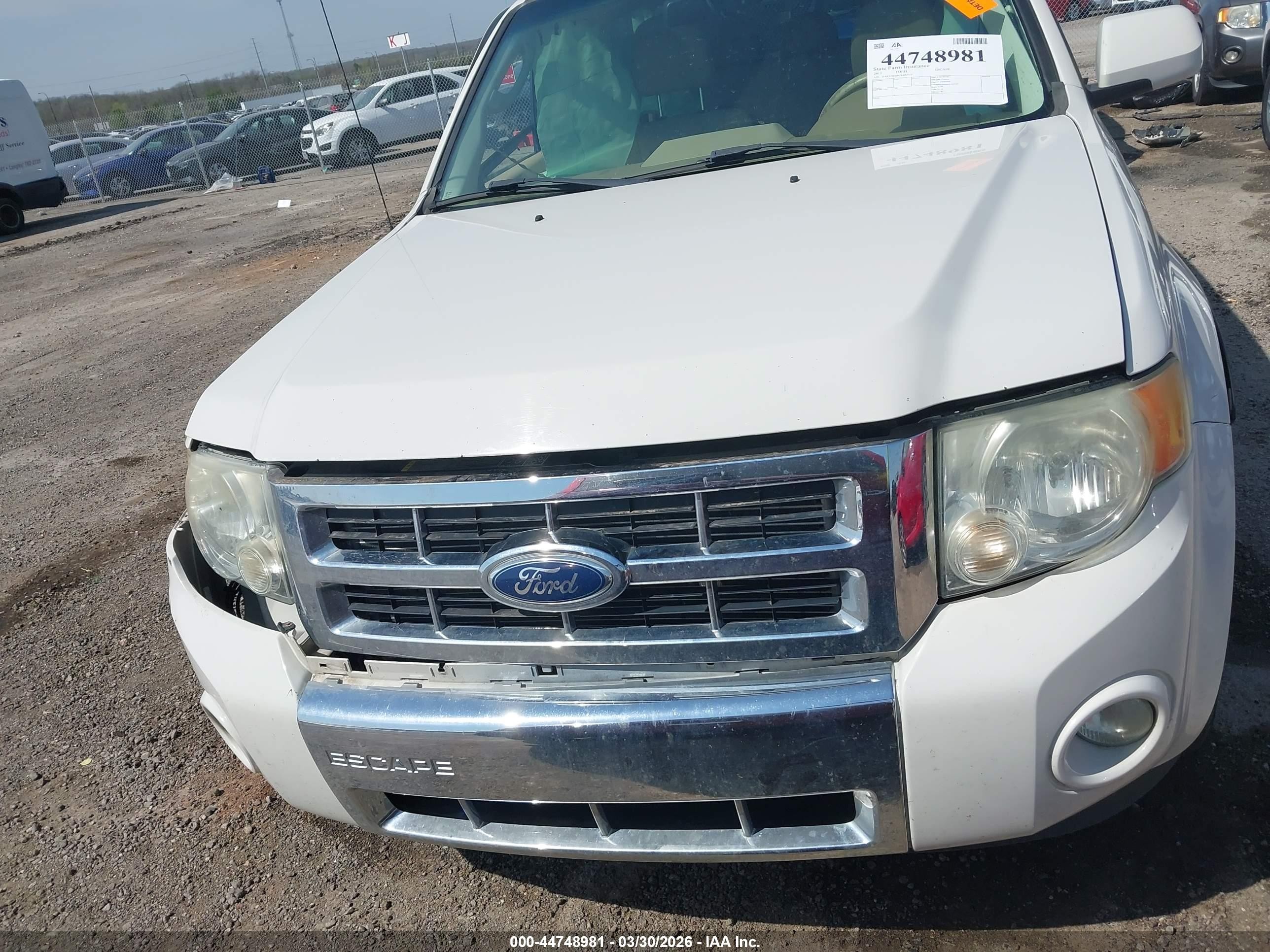 2012 Ford Escape Limited White vin: 1FMCU9EG8CKB52317