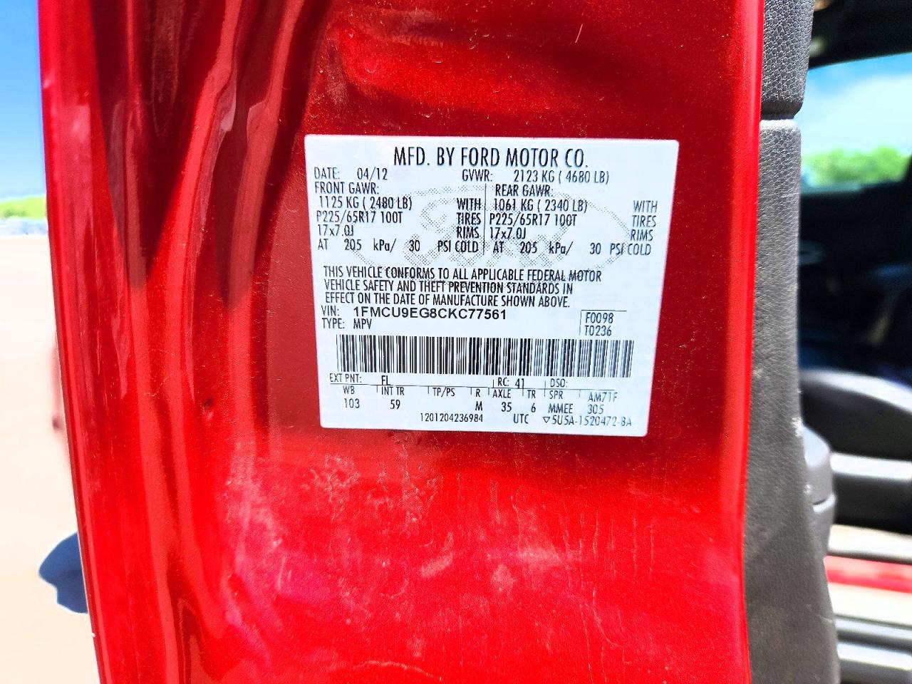 2012 Ford Escape Limited Red vin: 1FMCU9EG8CKC77561