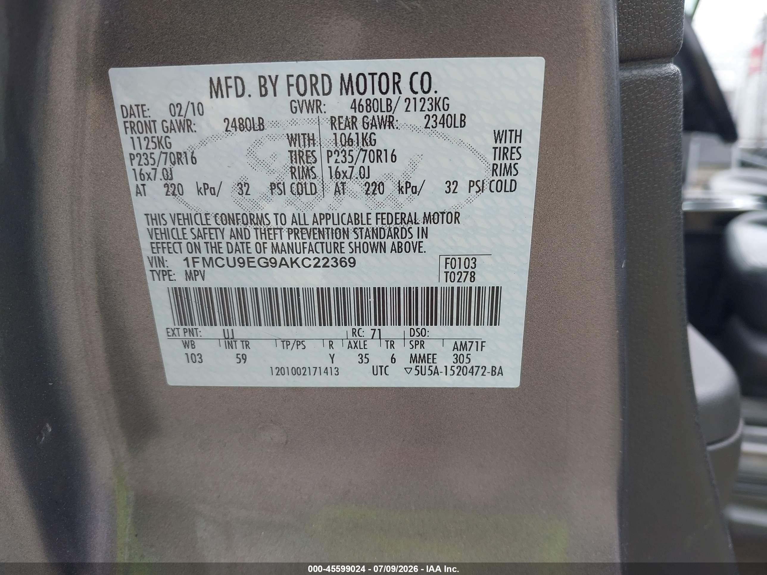 2010 Ford Escape Limited Gray vin: 1FMCU9EG9AKC22369