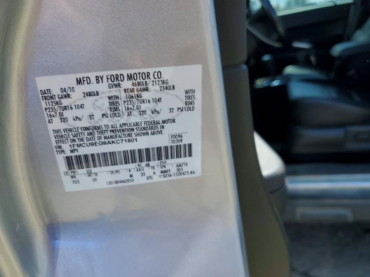 2010 Ford Escape Limited Silver vin: 1FMCU9EG9AKC71801