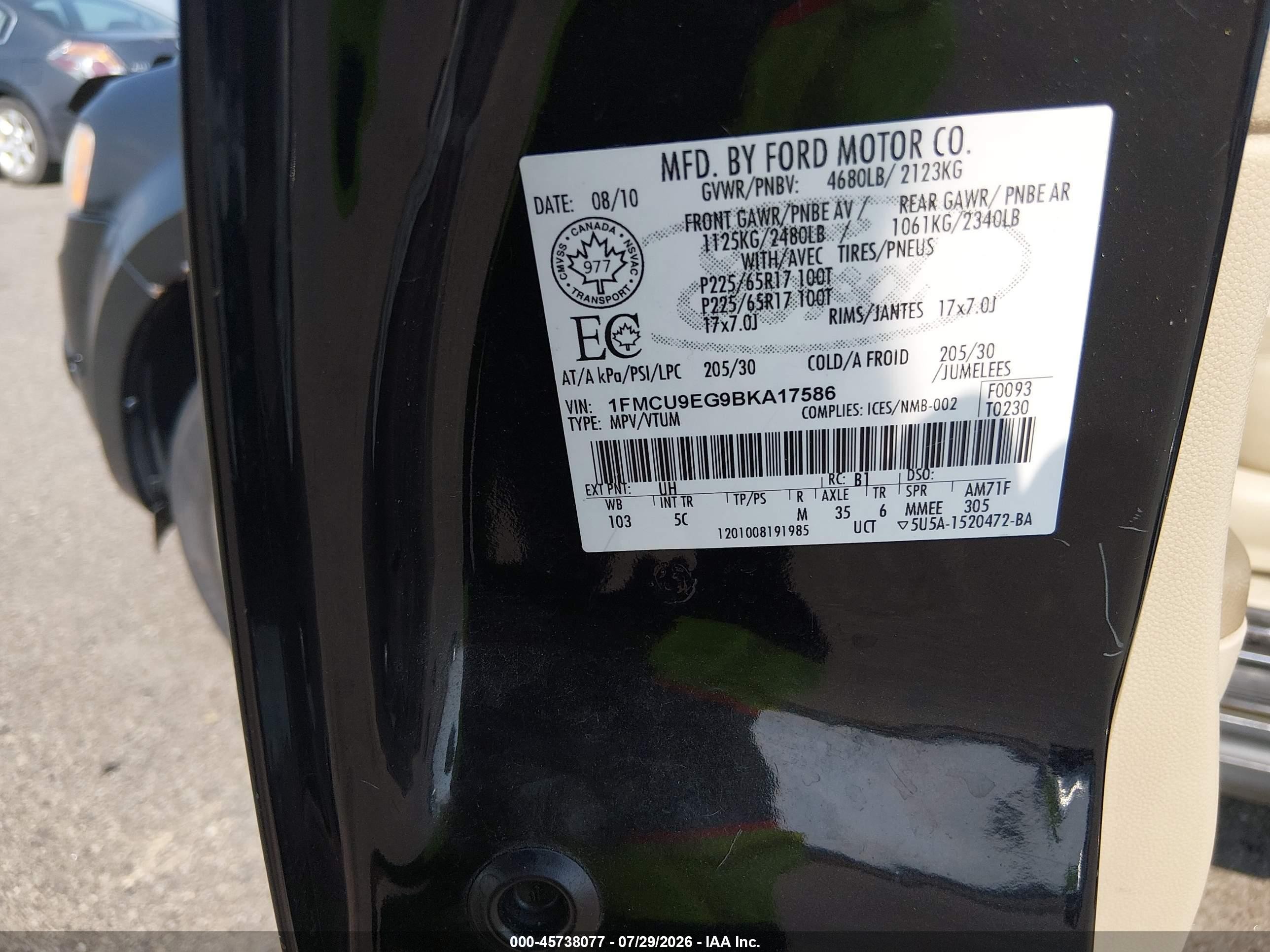 2011 Ford Escape Limited Black vin: 1FMCU9EG9BKA17586