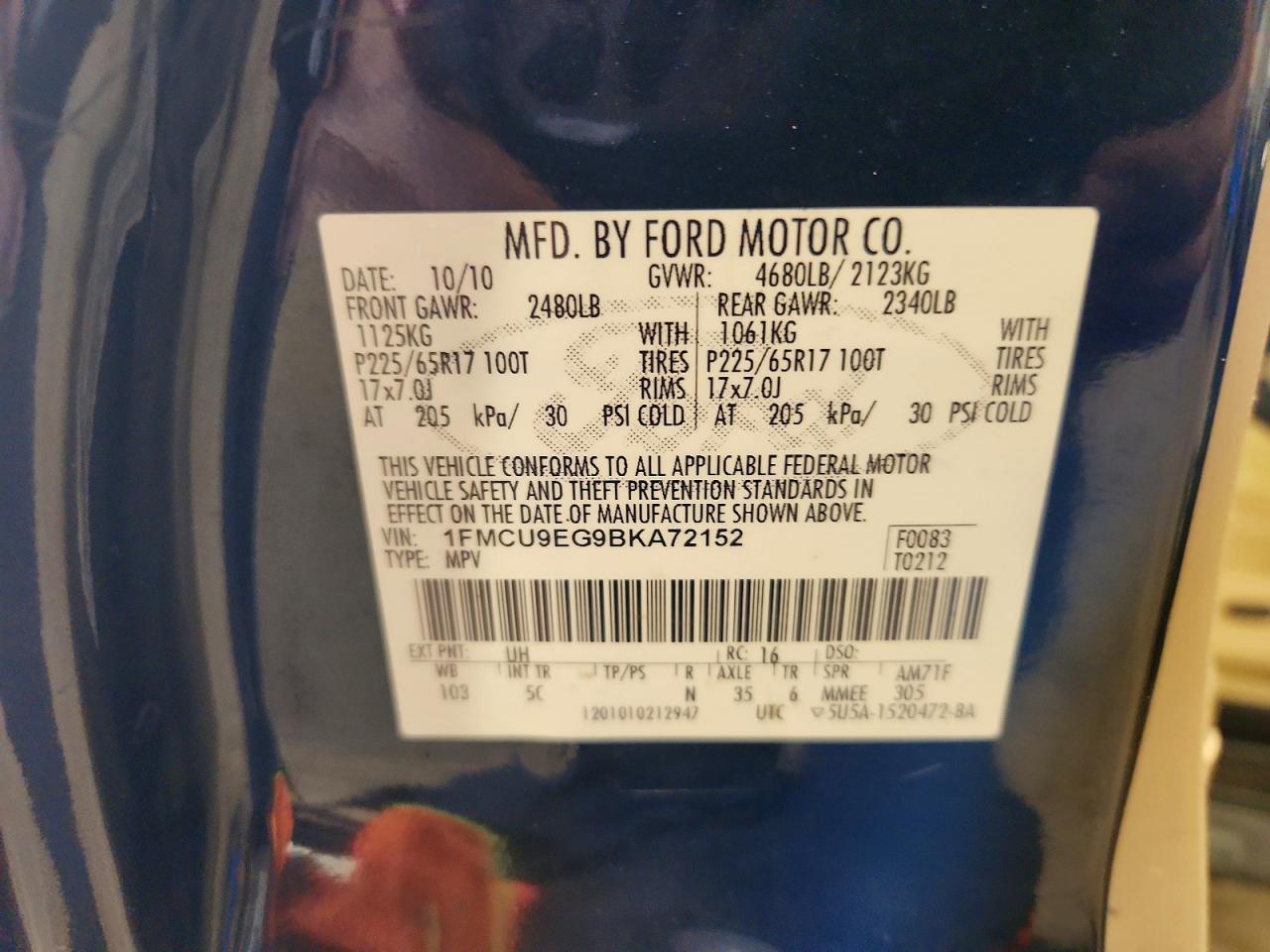 2011 Ford Escape Limited Черный vin: 1FMCU9EG9BKA72152