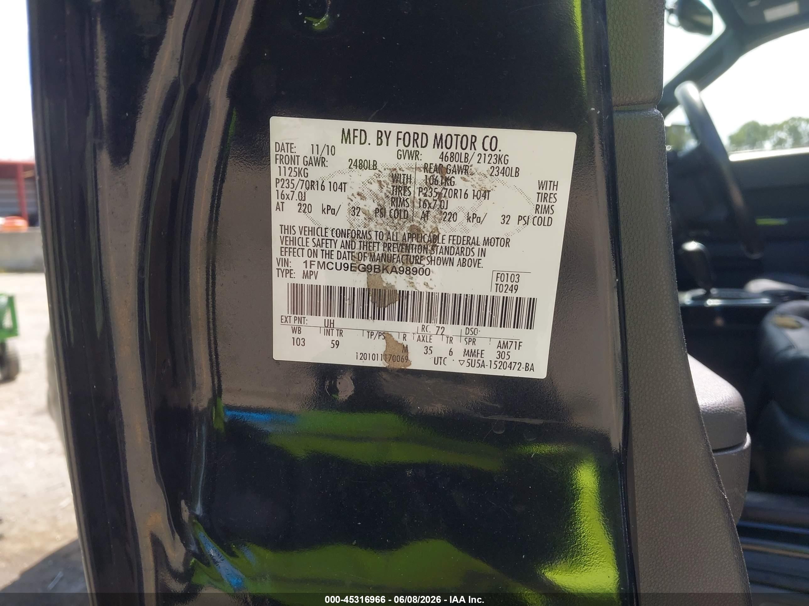 2011 Ford Escape Limited Black vin: 1FMCU9EG9BKA98900