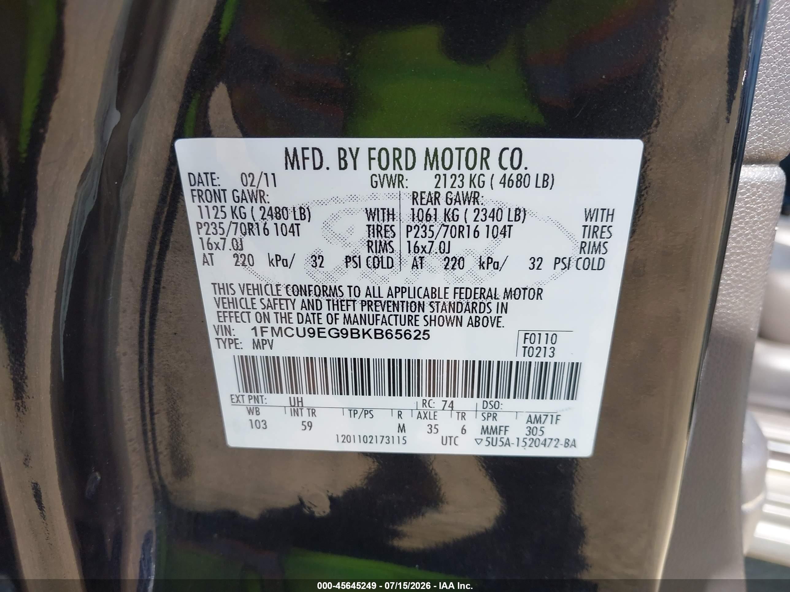 2011 Ford Escape Limited Black vin: 1FMCU9EG9BKB65625