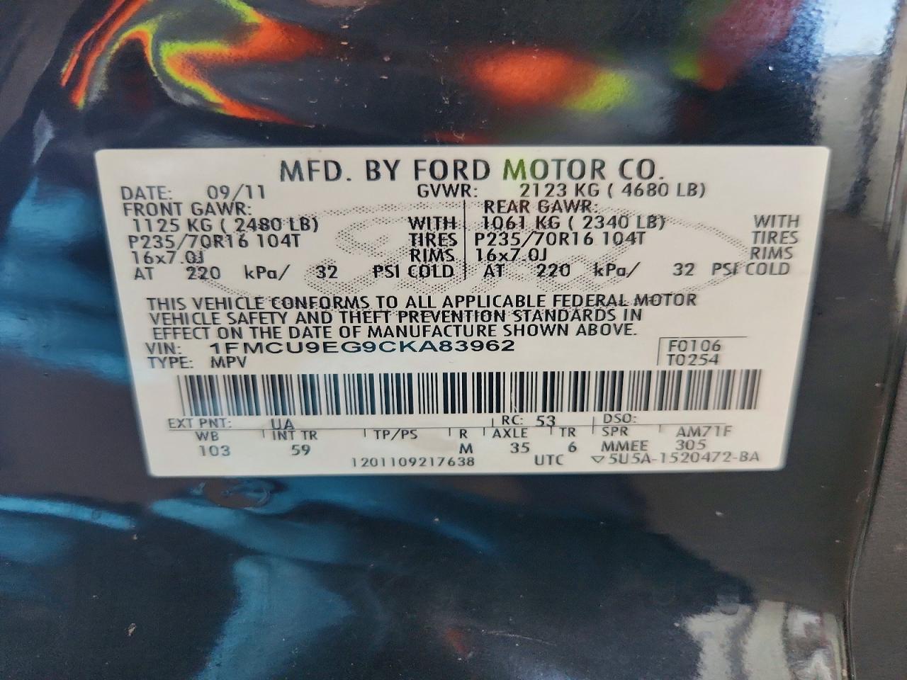 2012 Ford Escape Limited Black vin: 1FMCU9EG9CKA83962