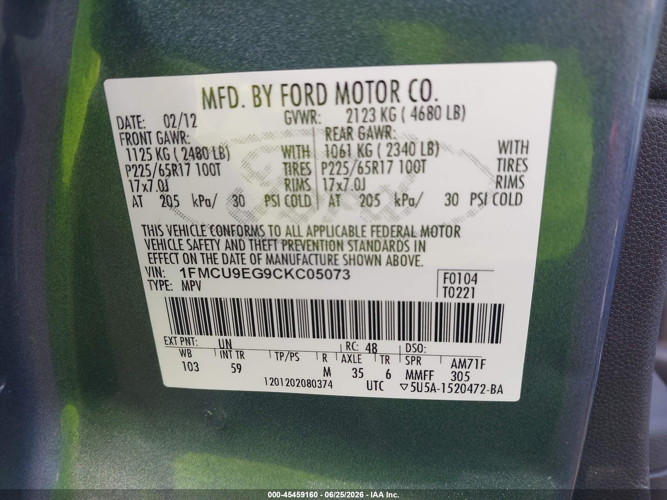 2012 Ford Escape Limited Blue vin: 1FMCU9EG9CKC05073