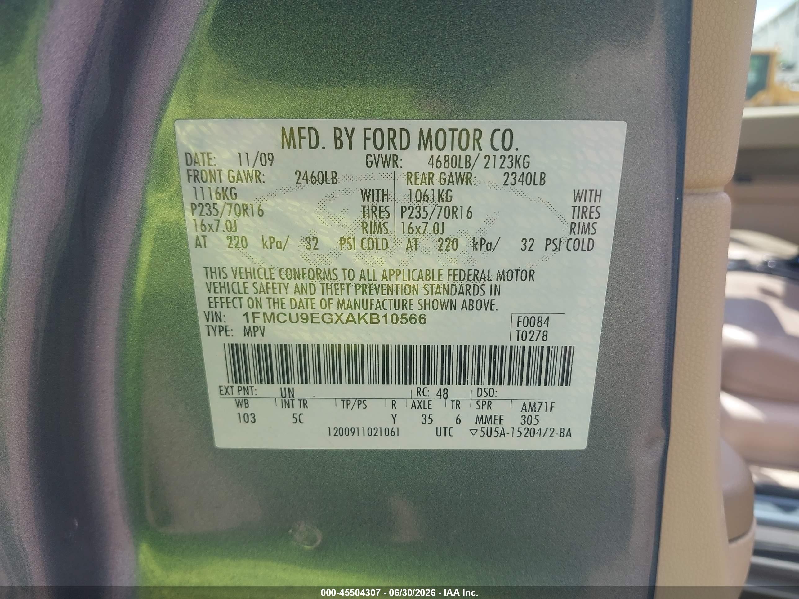 2010 Ford Escape Limited Blue vin: 1FMCU9EGXAKB10566