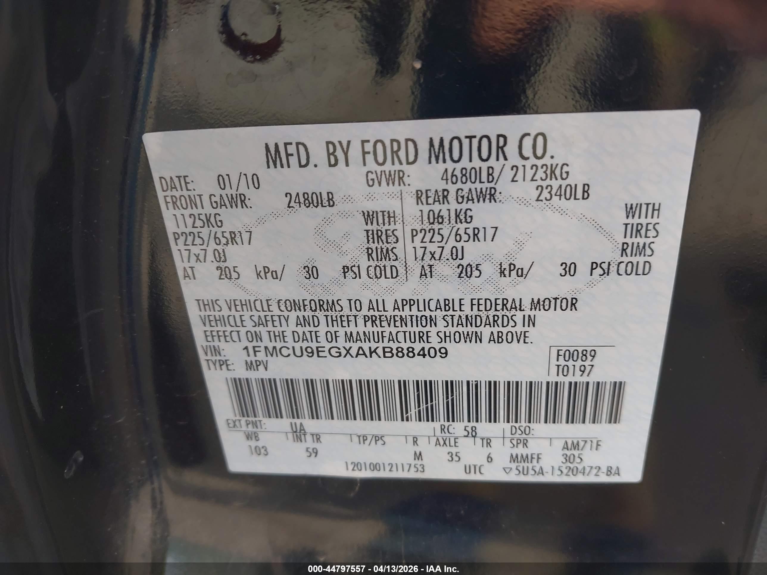 2010 Ford Escape Limited Black vin: 1FMCU9EGXAKB88409