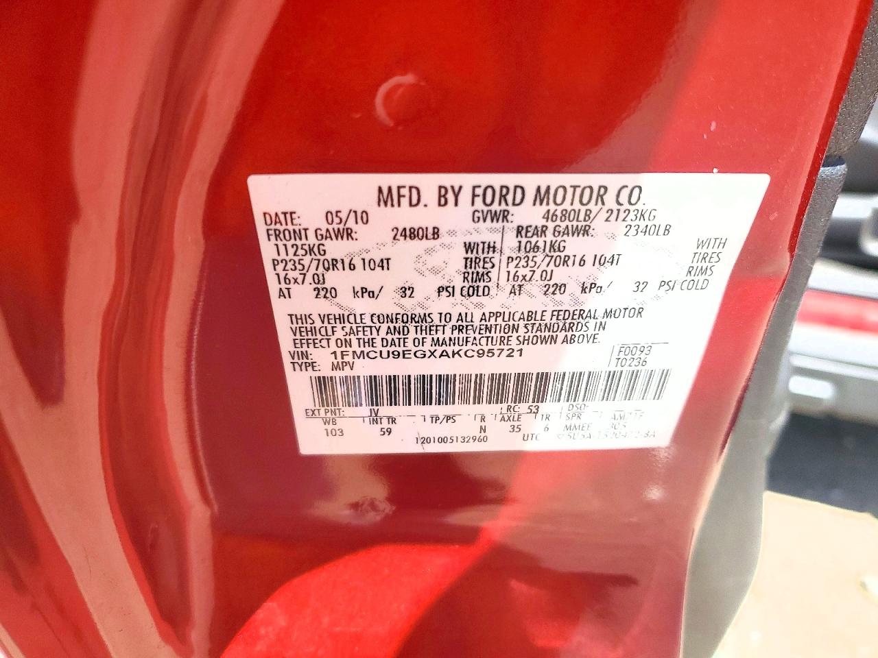2010 Ford Escape Limited Red vin: 1FMCU9EGXAKC95721