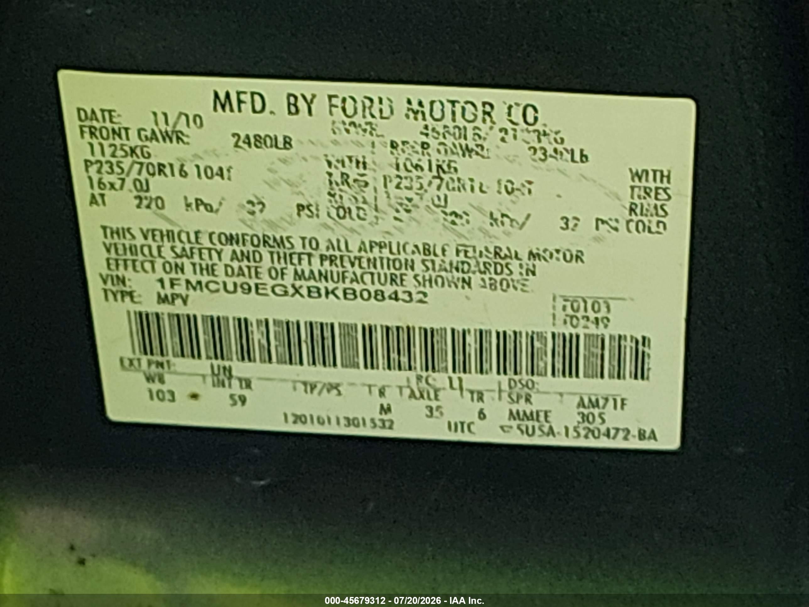 2011 Ford Escape Limited Light Blue vin: 1FMCU9EGXBKB08432