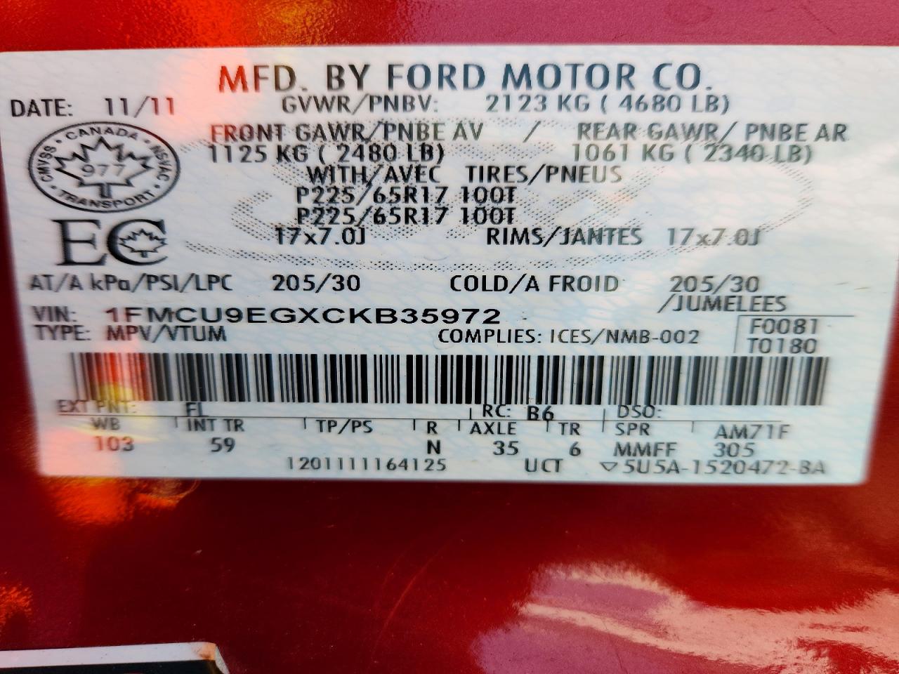 2012 Ford Escape Limited Red vin: 1FMCU9EGXCKB35972