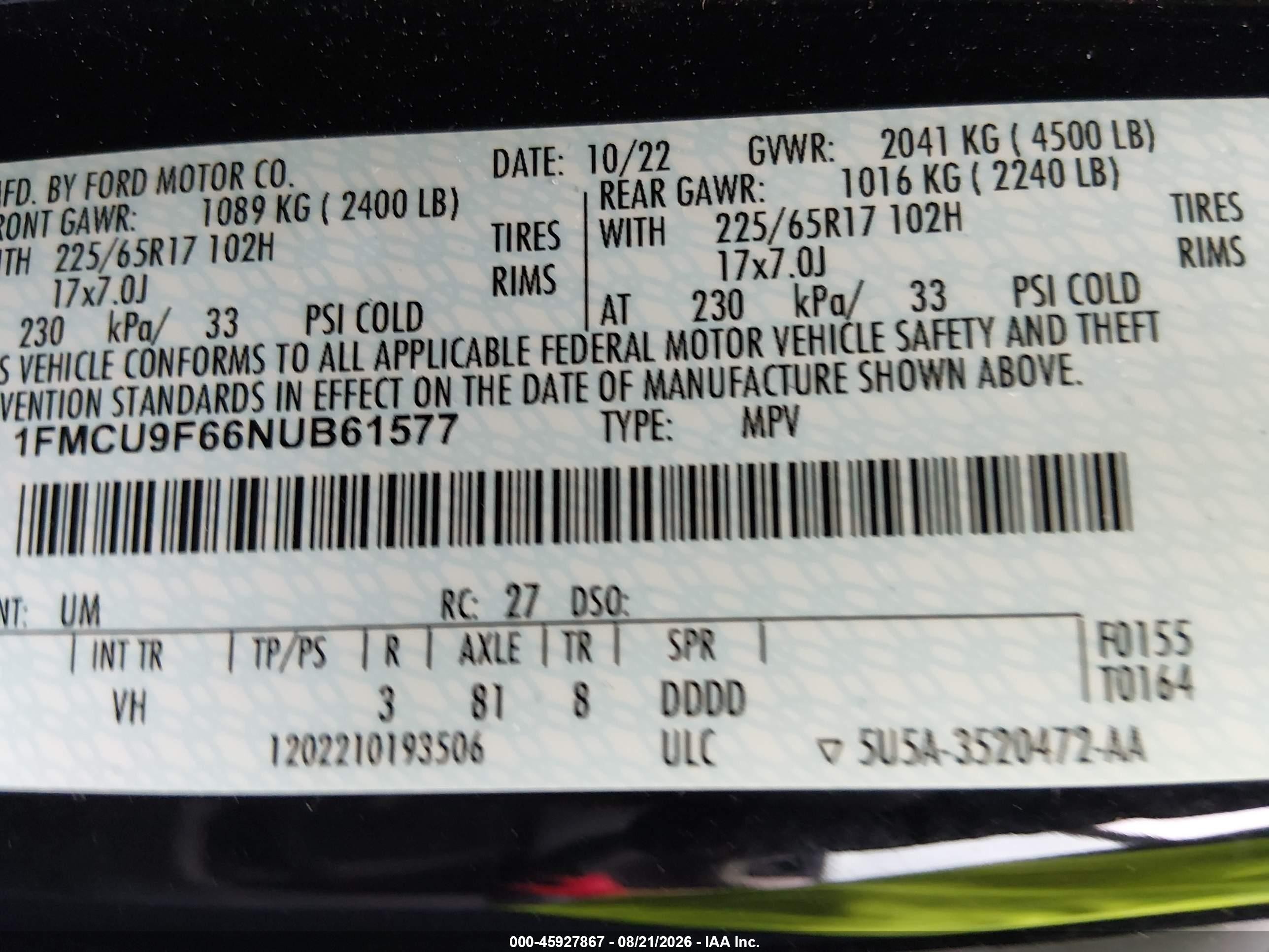2022 Ford Escape S Black vin: 1FMCU9F66NUB61577
