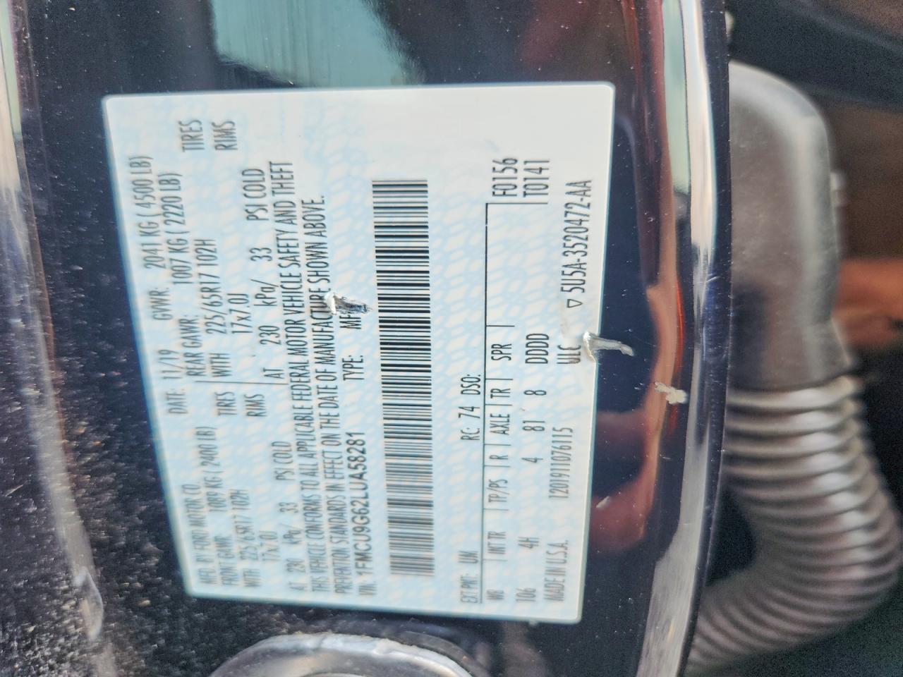 2020 Ford Escape Se Black vin: 1FMCU9G62LUA58281