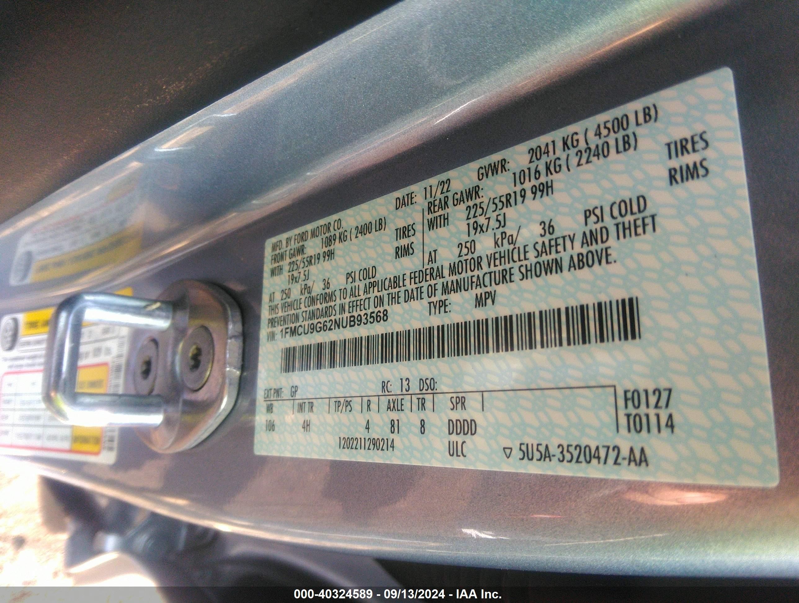 2022 Ford Escape Se Blue vin: 1FMCU9G62NUB93568