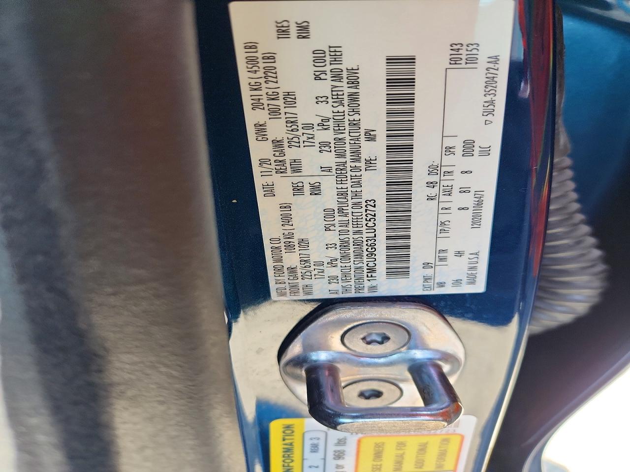 2020 Ford Escape Se Blue vin: 1FMCU9G63LUC52723