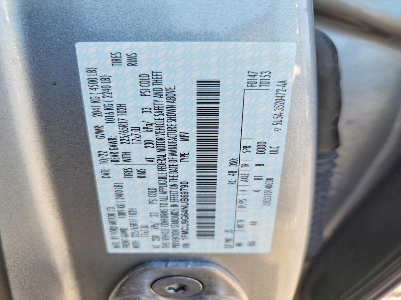 2022 Ford Escape Se Silver vin: 1FMCU9G64NUB69790