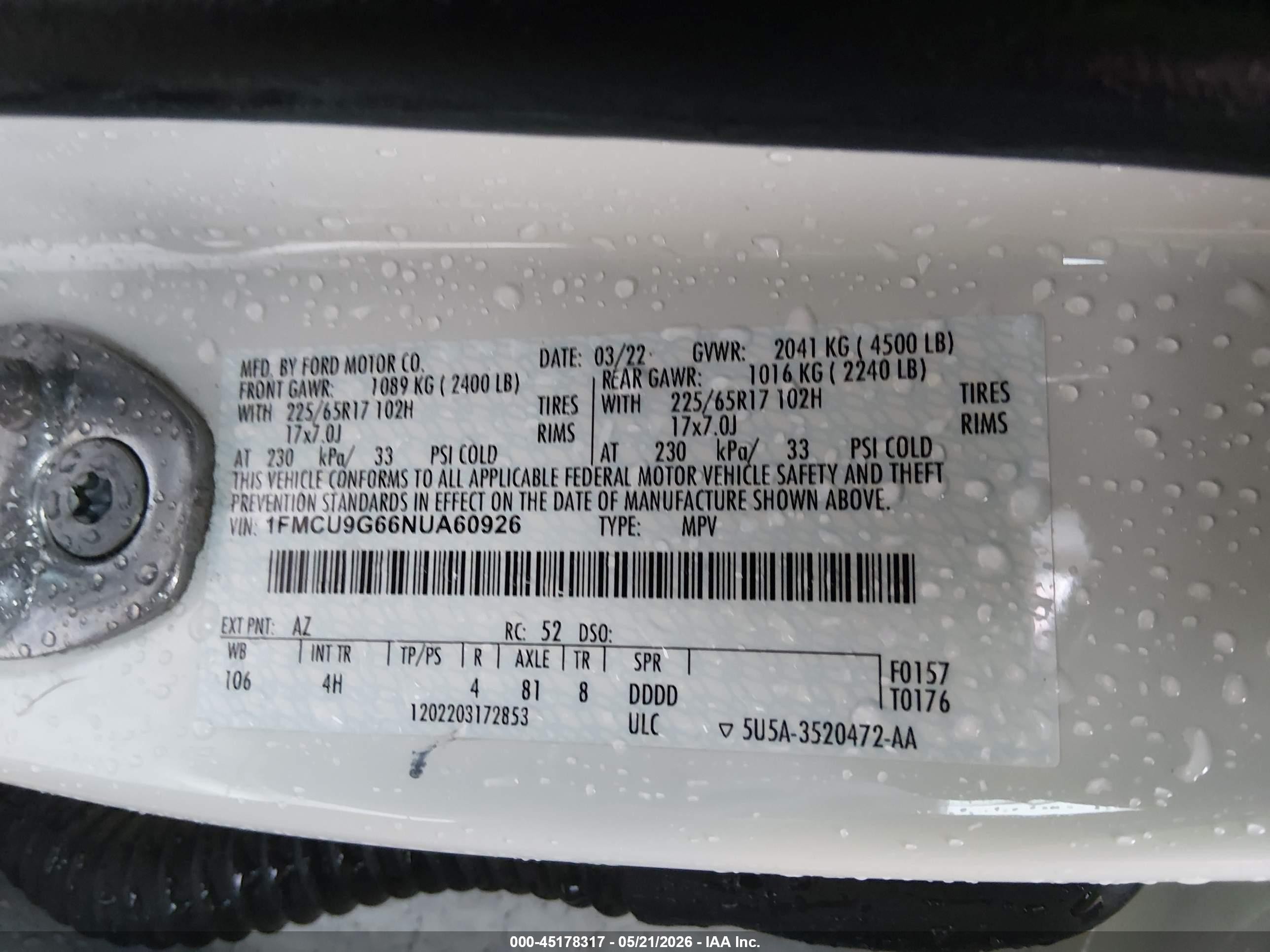 2022 Ford Escape Se White vin: 1FMCU9G66NUA60926