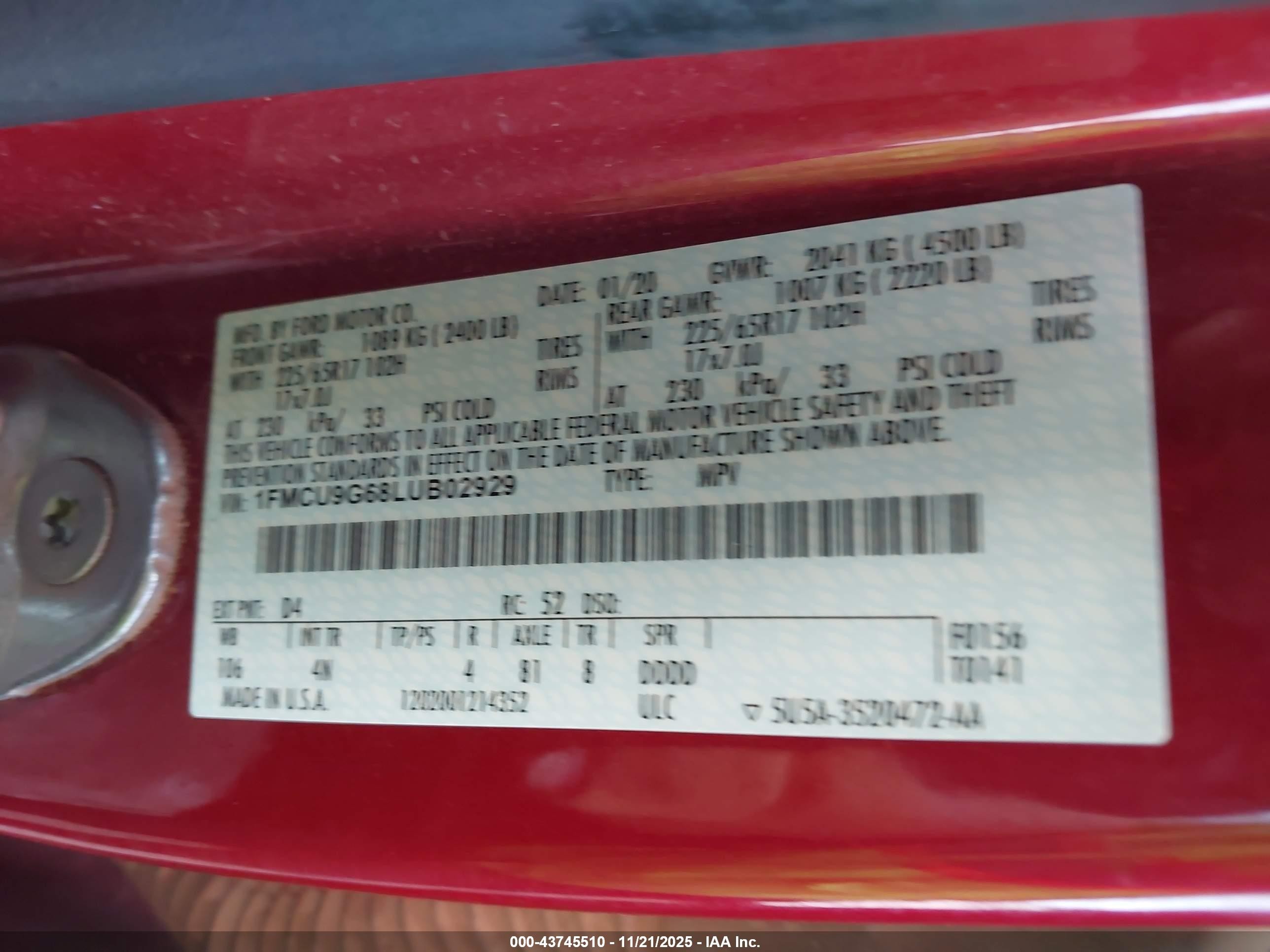 2020 Ford Escape Se Красный vin: 1FMCU9G68LUB02929
