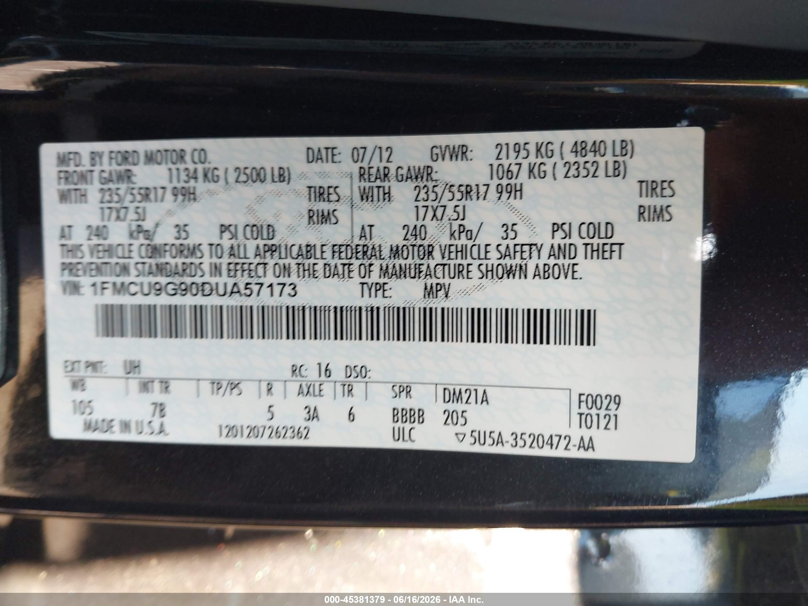 2013 Ford Escape Se Black vin: 1FMCU9G90DUA57173