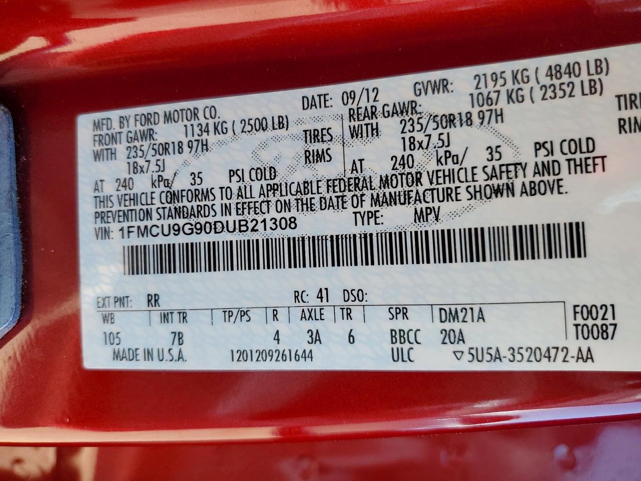 2013 Ford Escape Se Red vin: 1FMCU9G90DUB21308