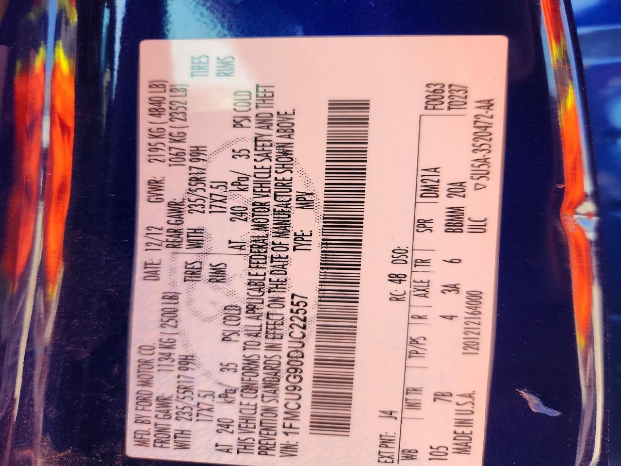 2013 Ford Escape Se Blue vin: 1FMCU9G90DUC22557